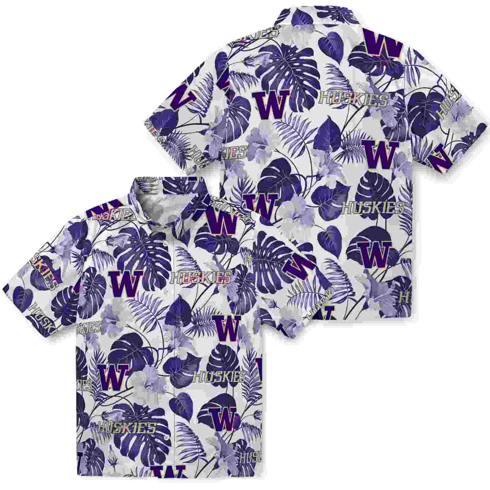 washington huskies tropical plants purple white hawaiian shirt high quality