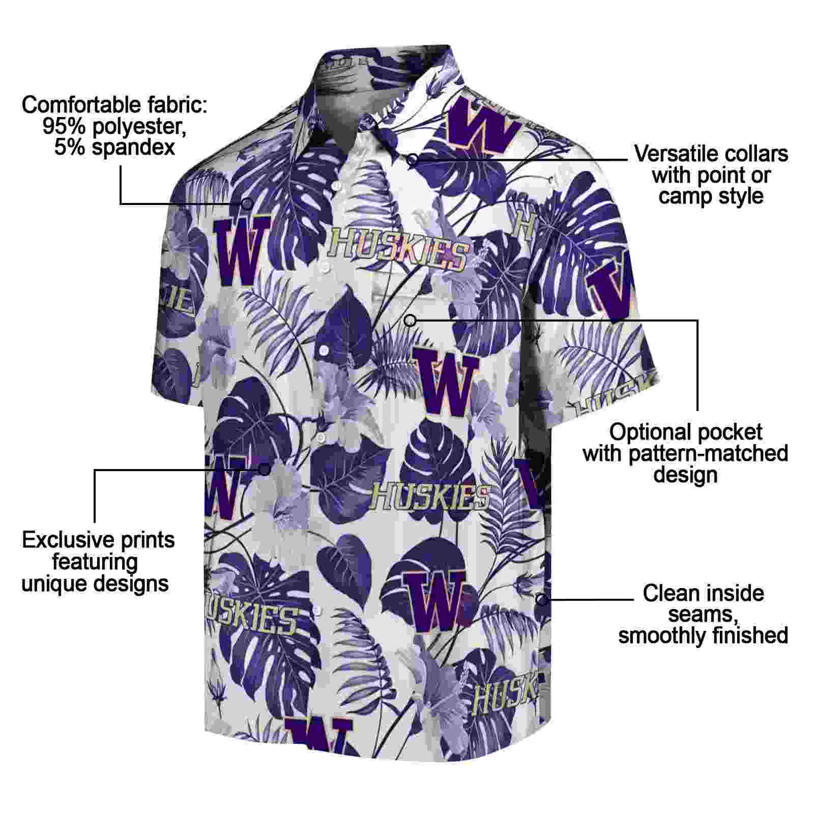 washington huskies tropical plants purple white hawaiian shirt new arrival