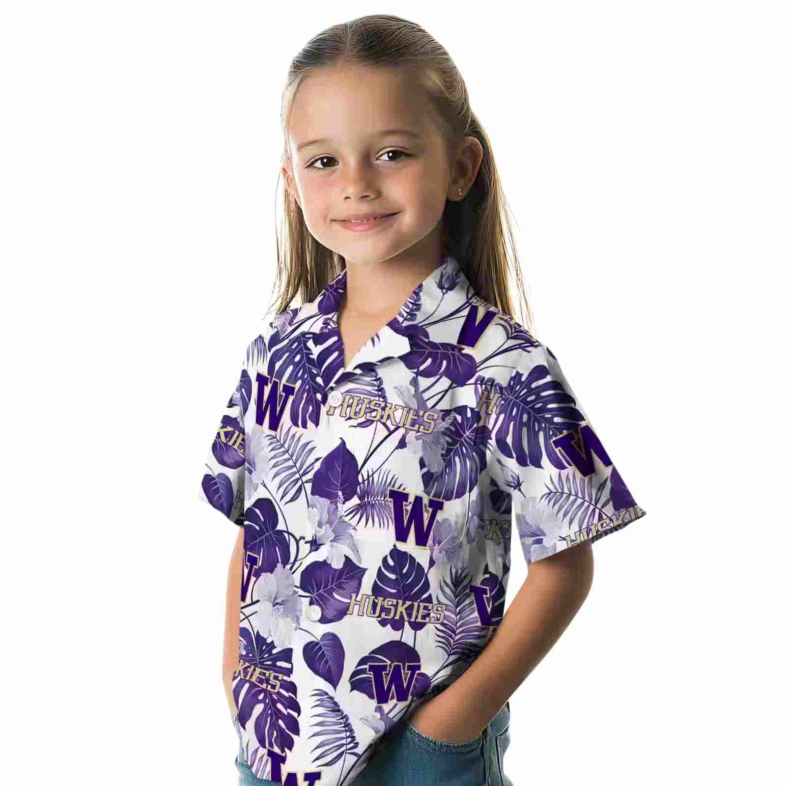 washington huskies tropical plants purple white hawaiian shirt premium grade