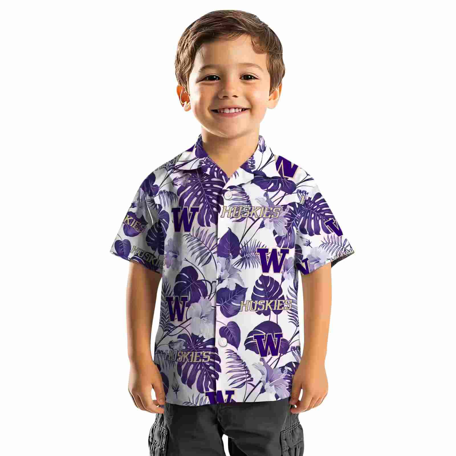 washington huskies tropical plants purple white hawaiian shirt top rated