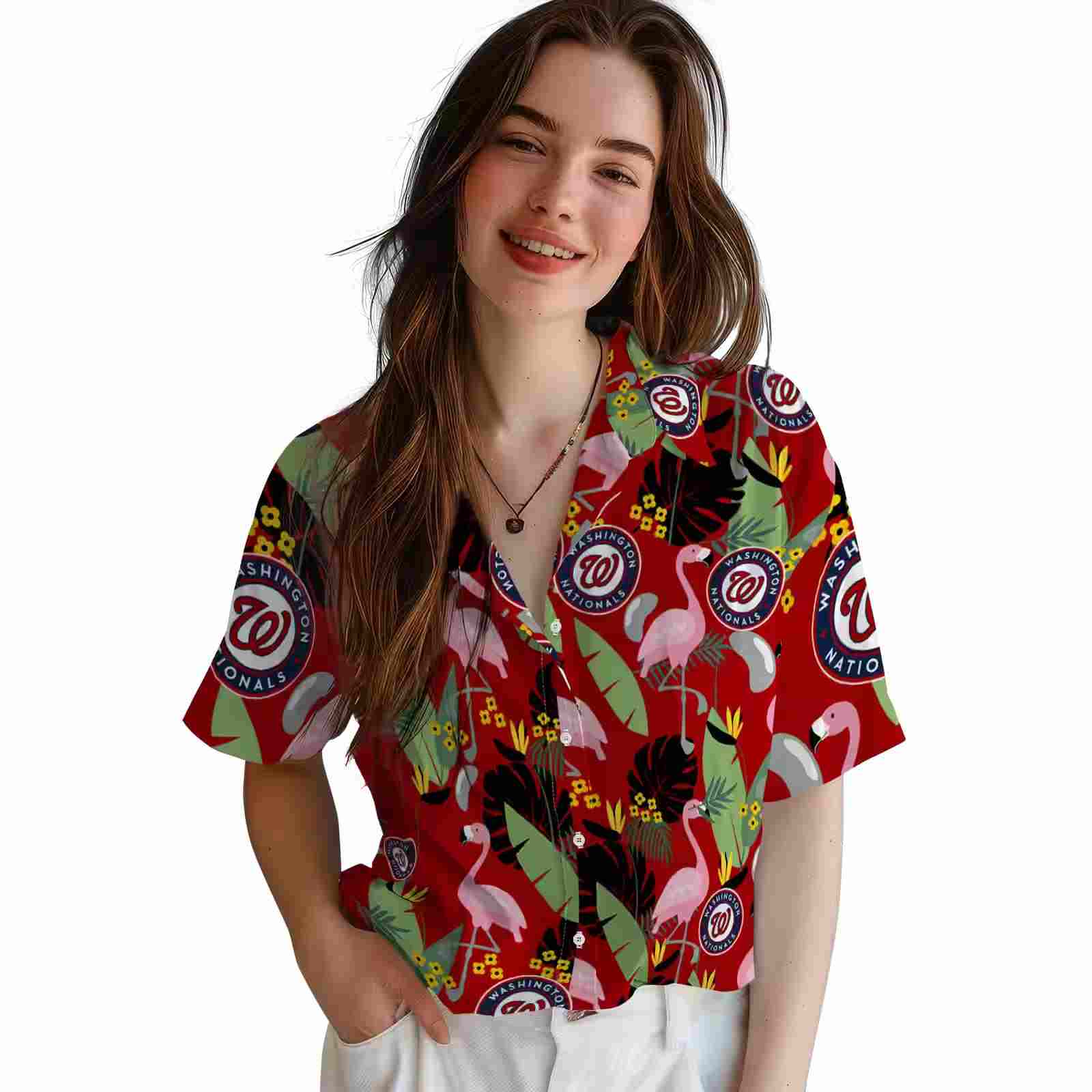 washington nationals flamingo leaves red hawaiian shirt latest model