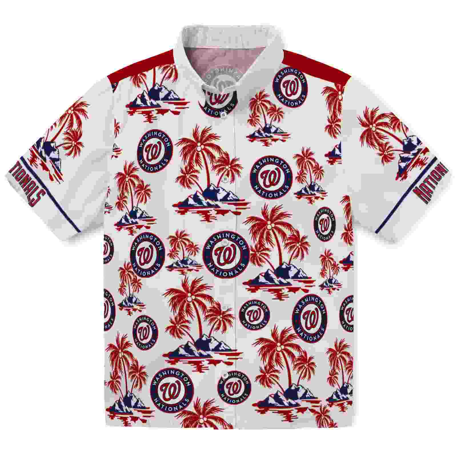 Washington Nationals Palm Island Print Red White Hawaiian Shirt