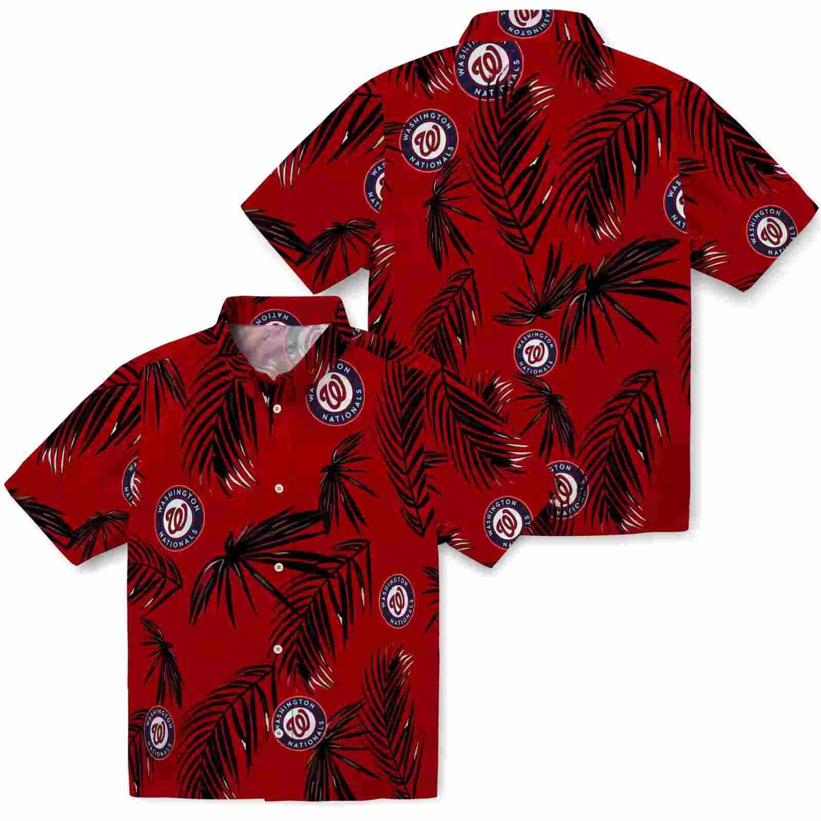 washington nationals palm leaf red hawaiian shirt high quality