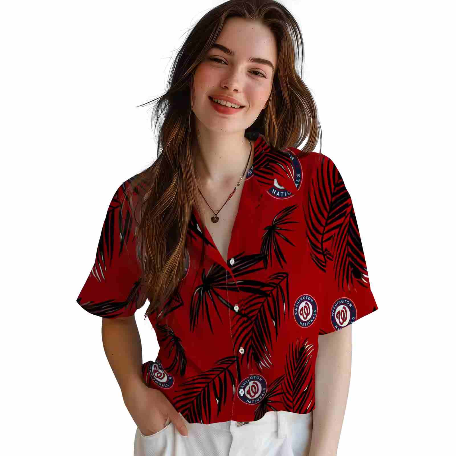 washington nationals palm leaf red hawaiian shirt latest model