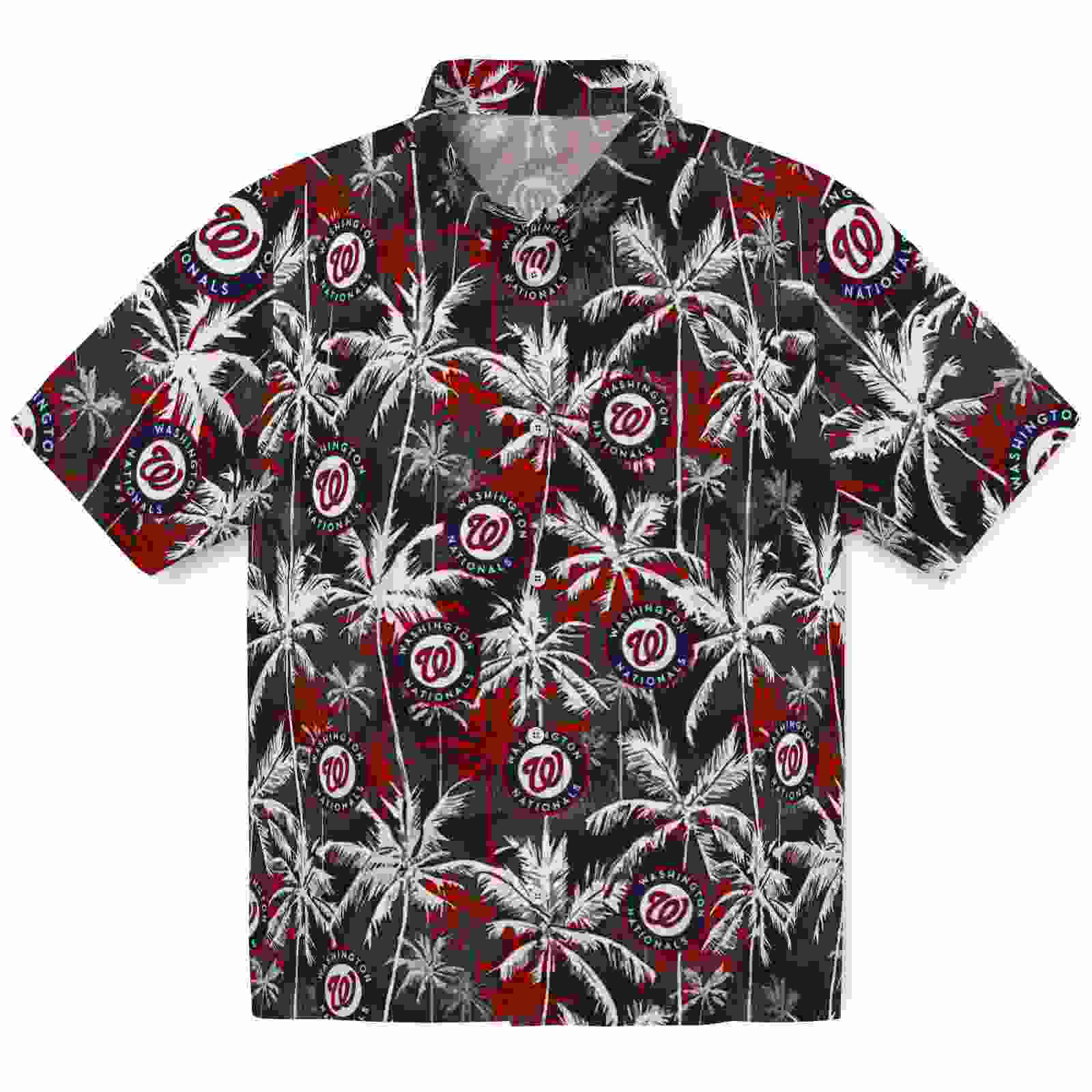 Washington Nationals Palm Pattern Red Black Hawaiian Shirt