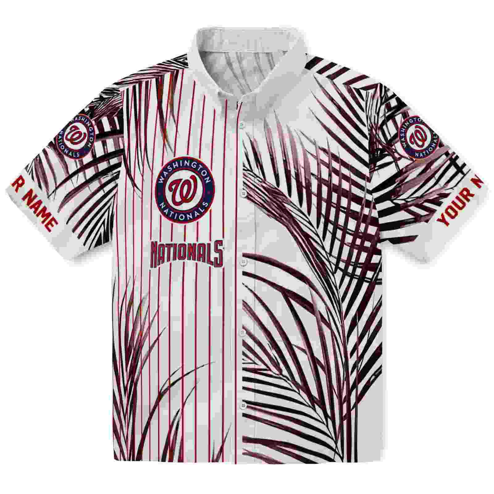 Washington Nationals Palm Stripes Red Black White Hawaiian Shirt