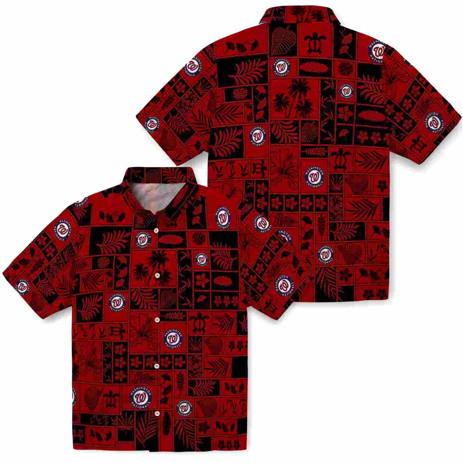 washington nationals tropical patchwork red black hawaiian shirt high quality