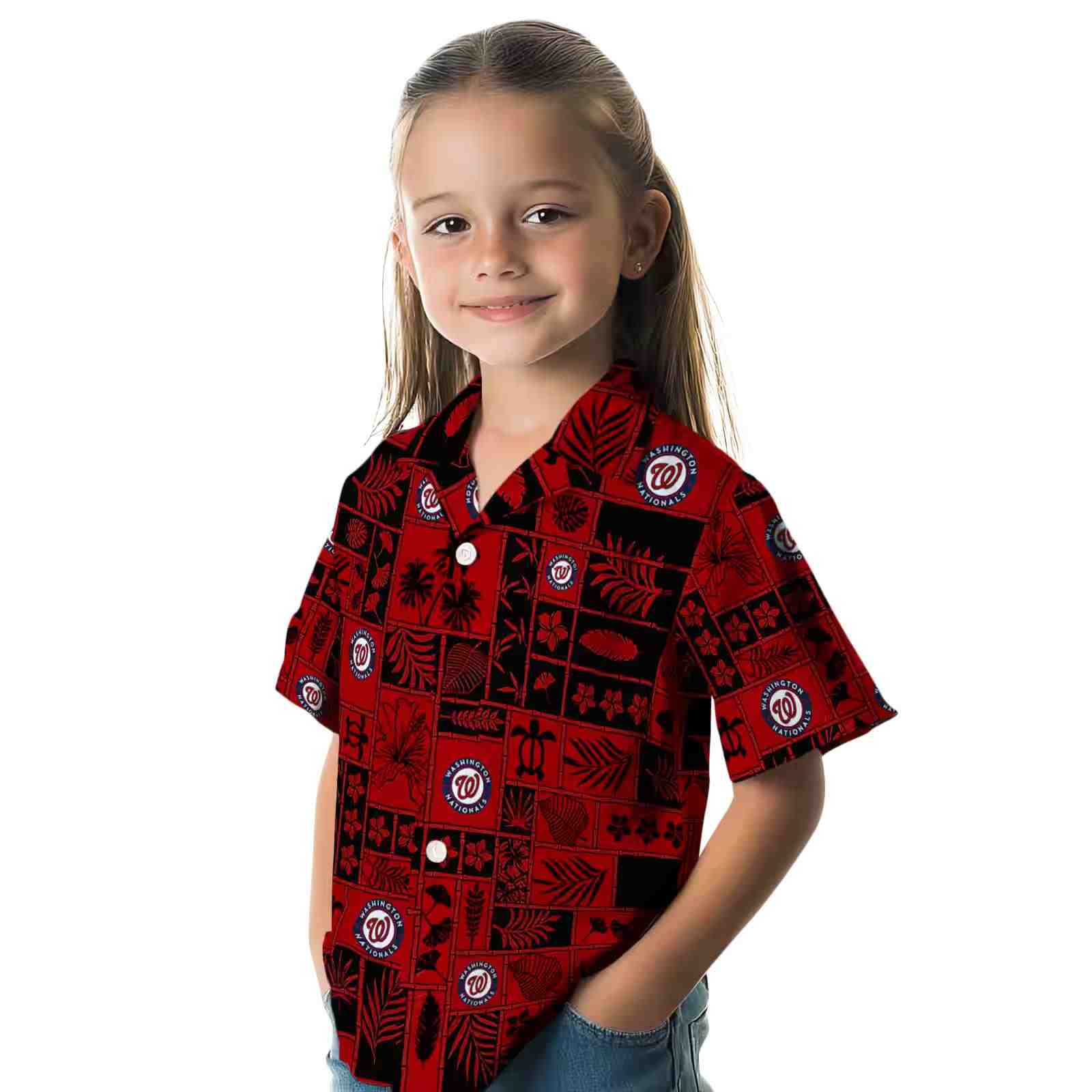 washington nationals tropical patchwork red black hawaiian shirt premium grade