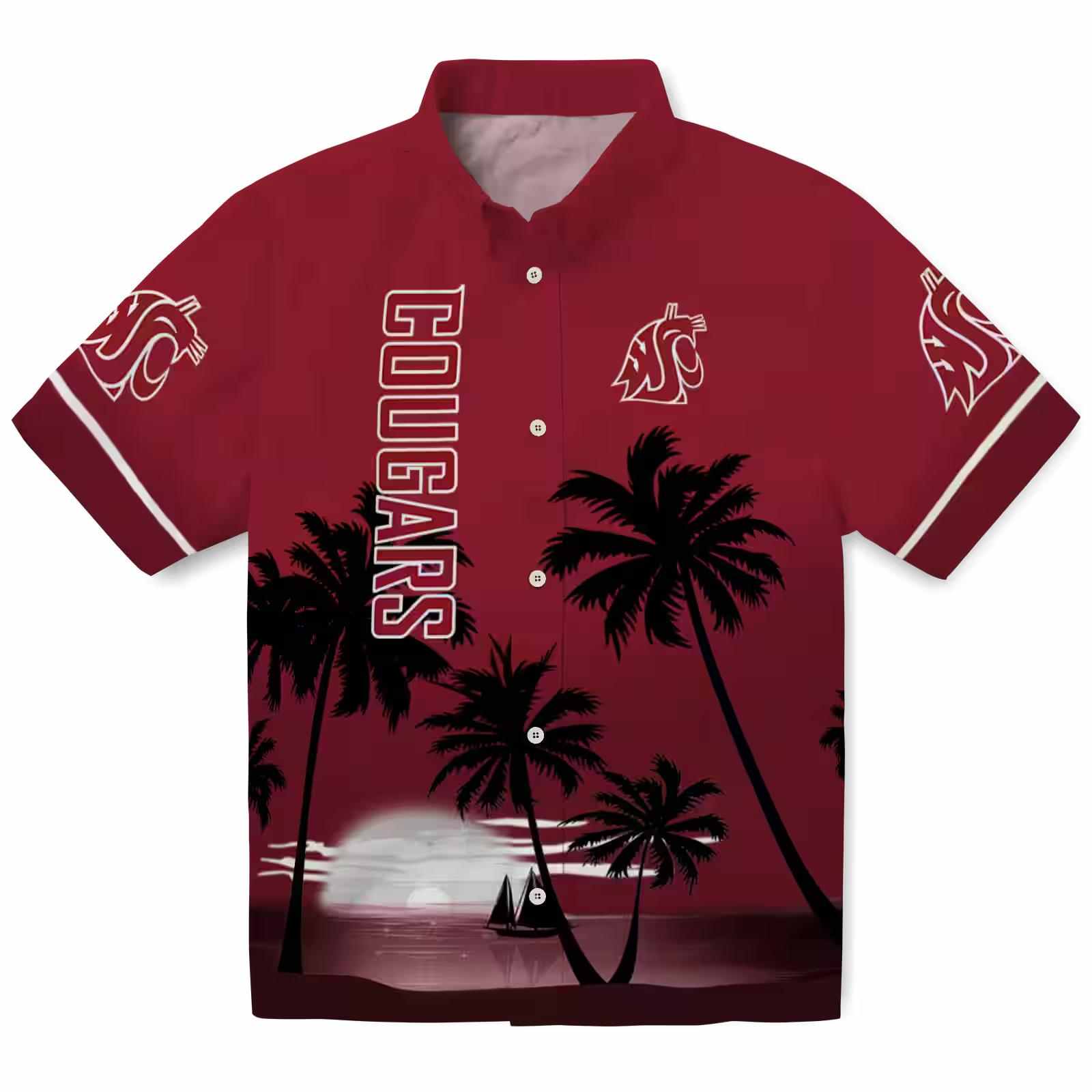 Washington State Cougars Beach Sunset Crimson Black Hawaiian Shirt