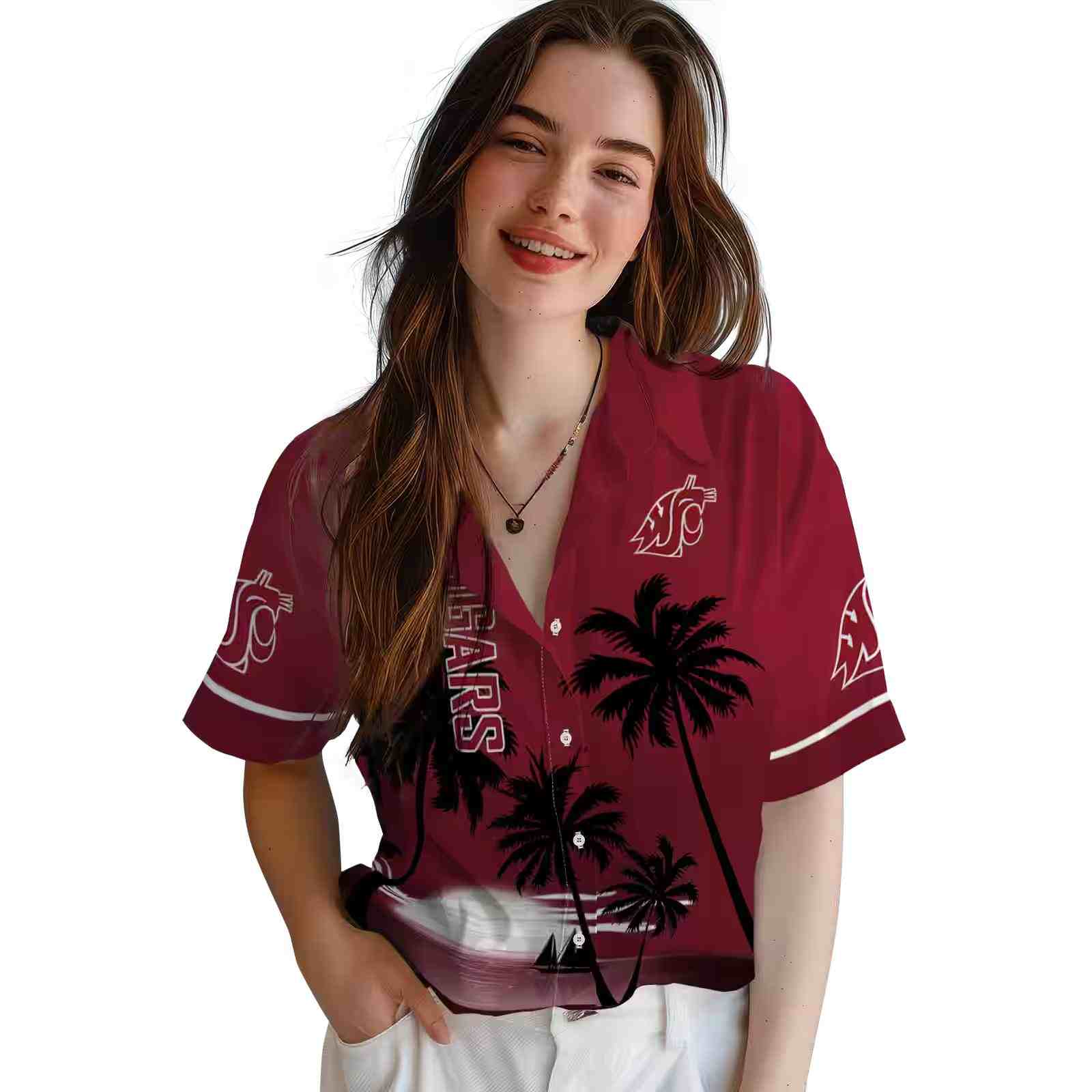 washington state cougars beach sunset crimson black hawaiian shirt latest model