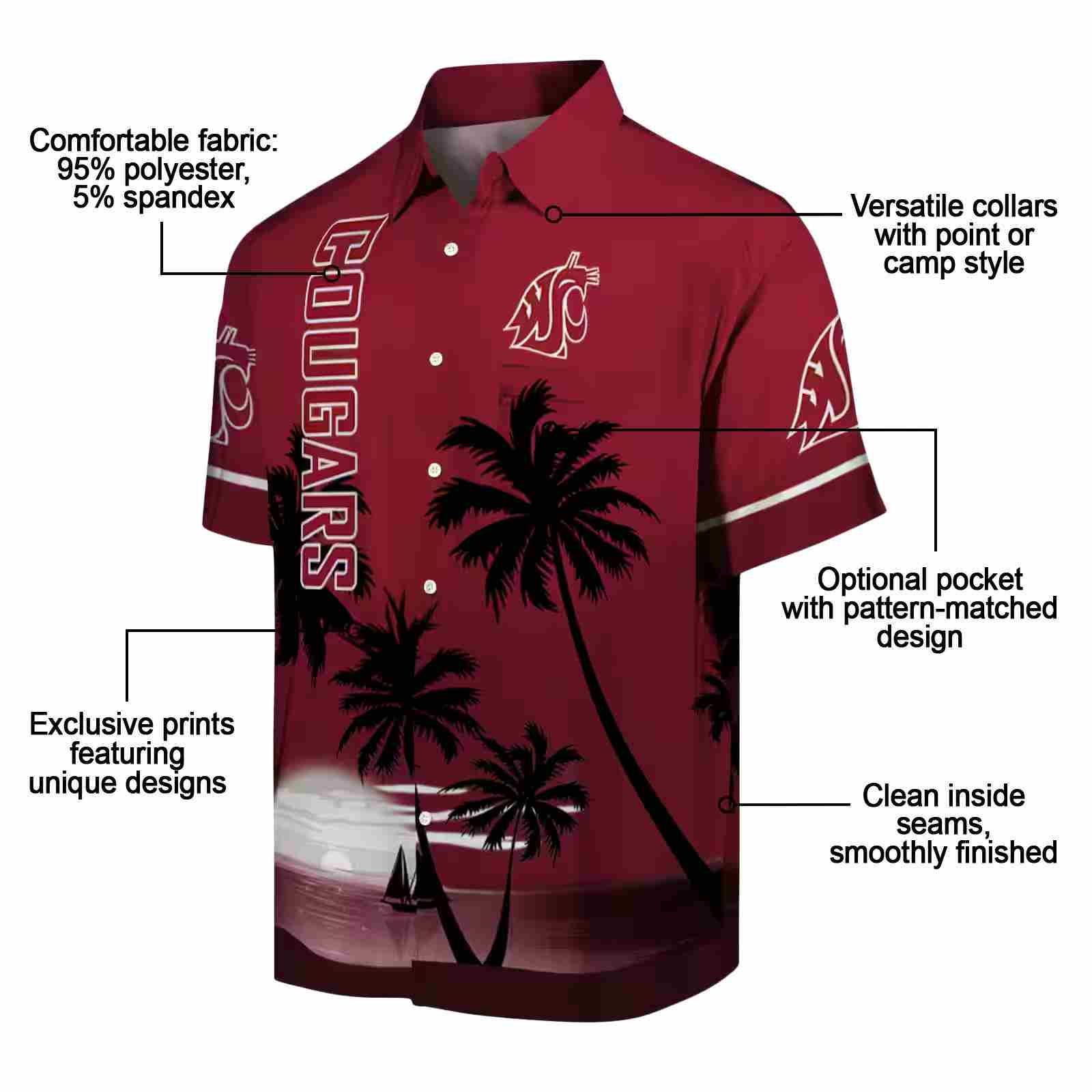 washington state cougars beach sunset crimson black hawaiian shirt new arrival