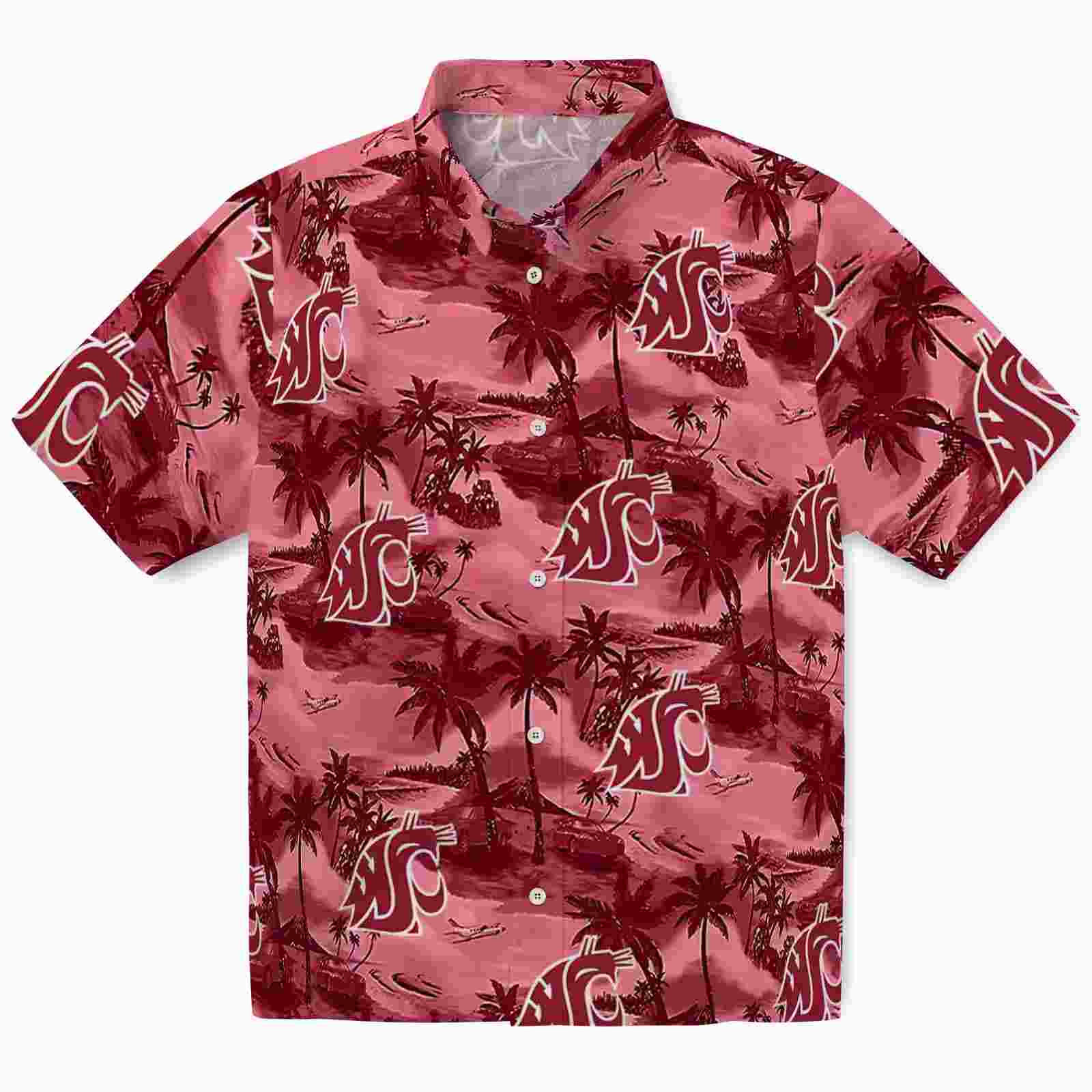 Washington State Cougars Coastal Palms Crimson Hawaiian Shirt