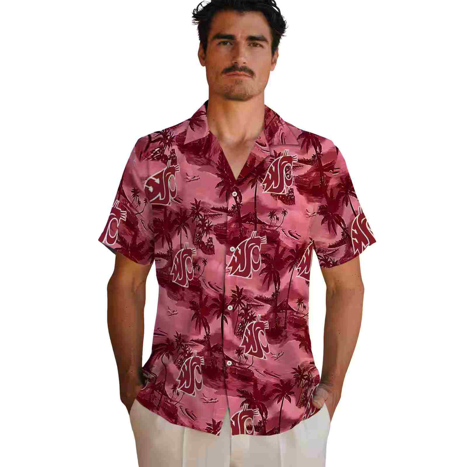 washington state cougars coastal palms crimson hawaiian shirt fashion forward