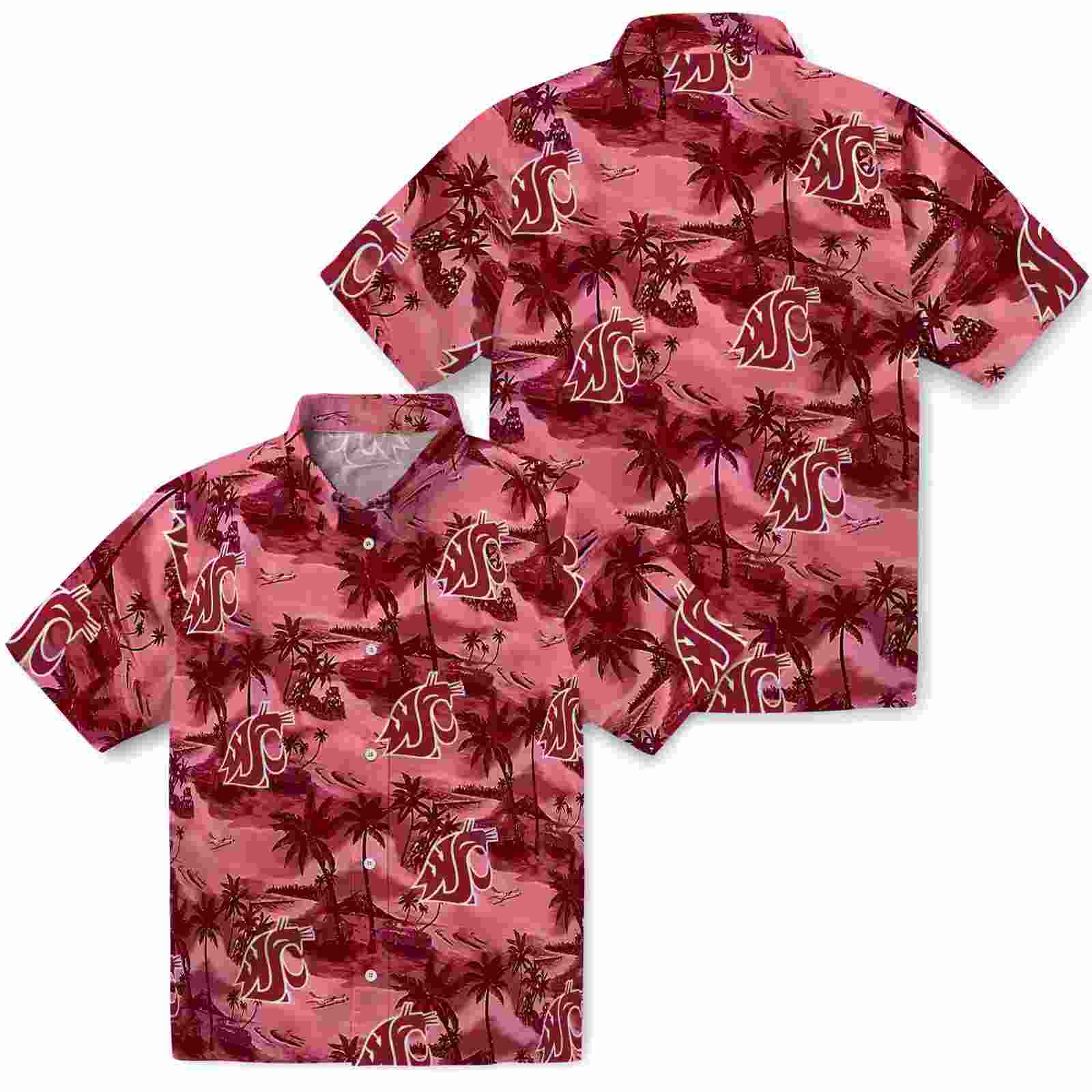 washington state cougars coastal palms crimson hawaiian shirt high quality