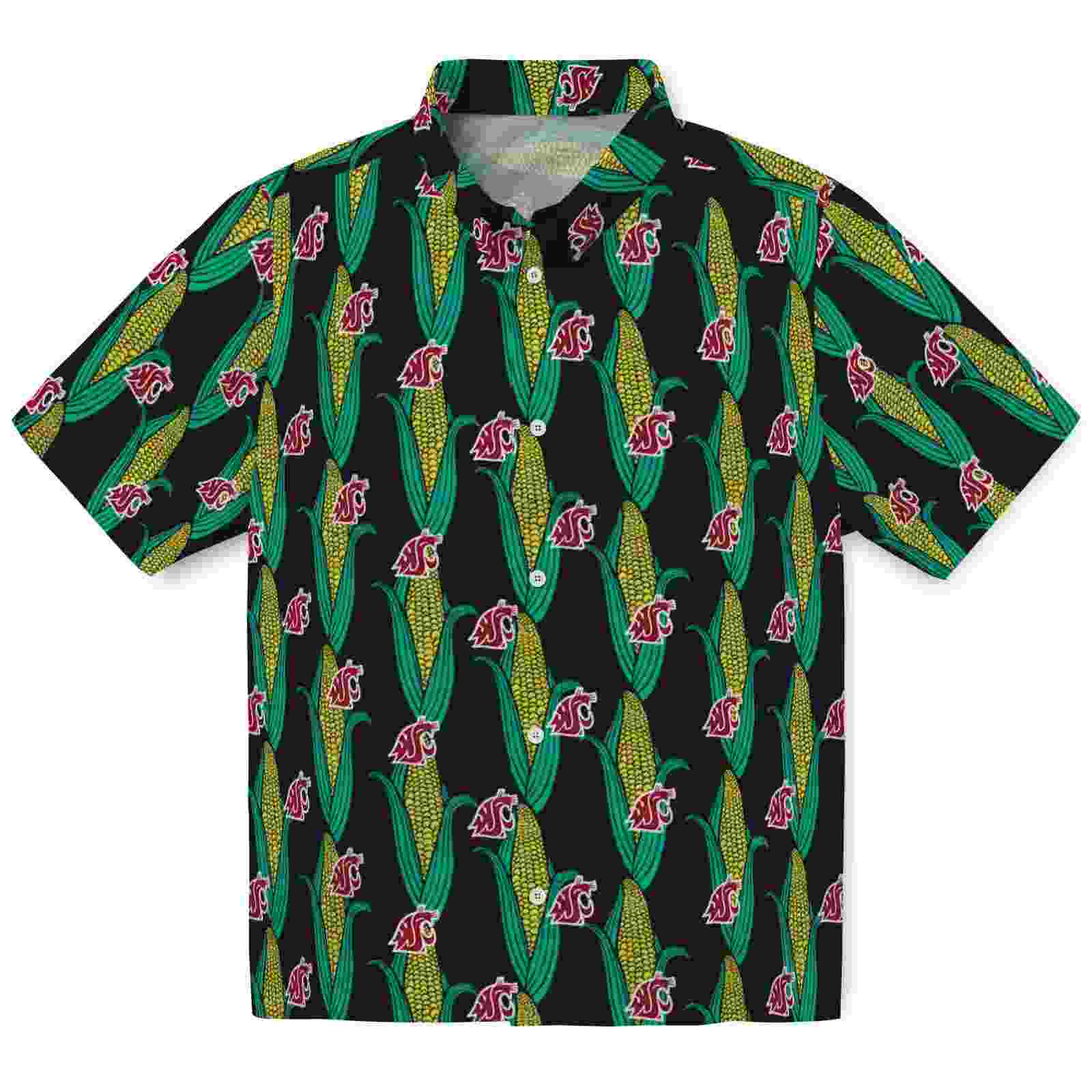 Washington State Cougars Corn Motifs Black Green Hawaiian Shirt