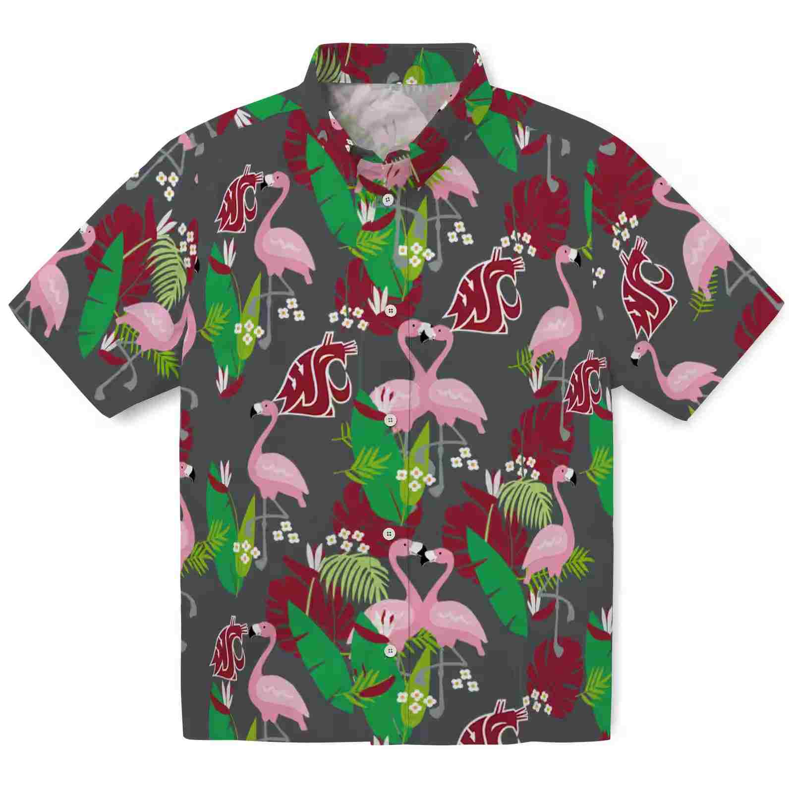 Washington State Cougars Flamingo Foliage Crimson Green Hawaiian Shirt