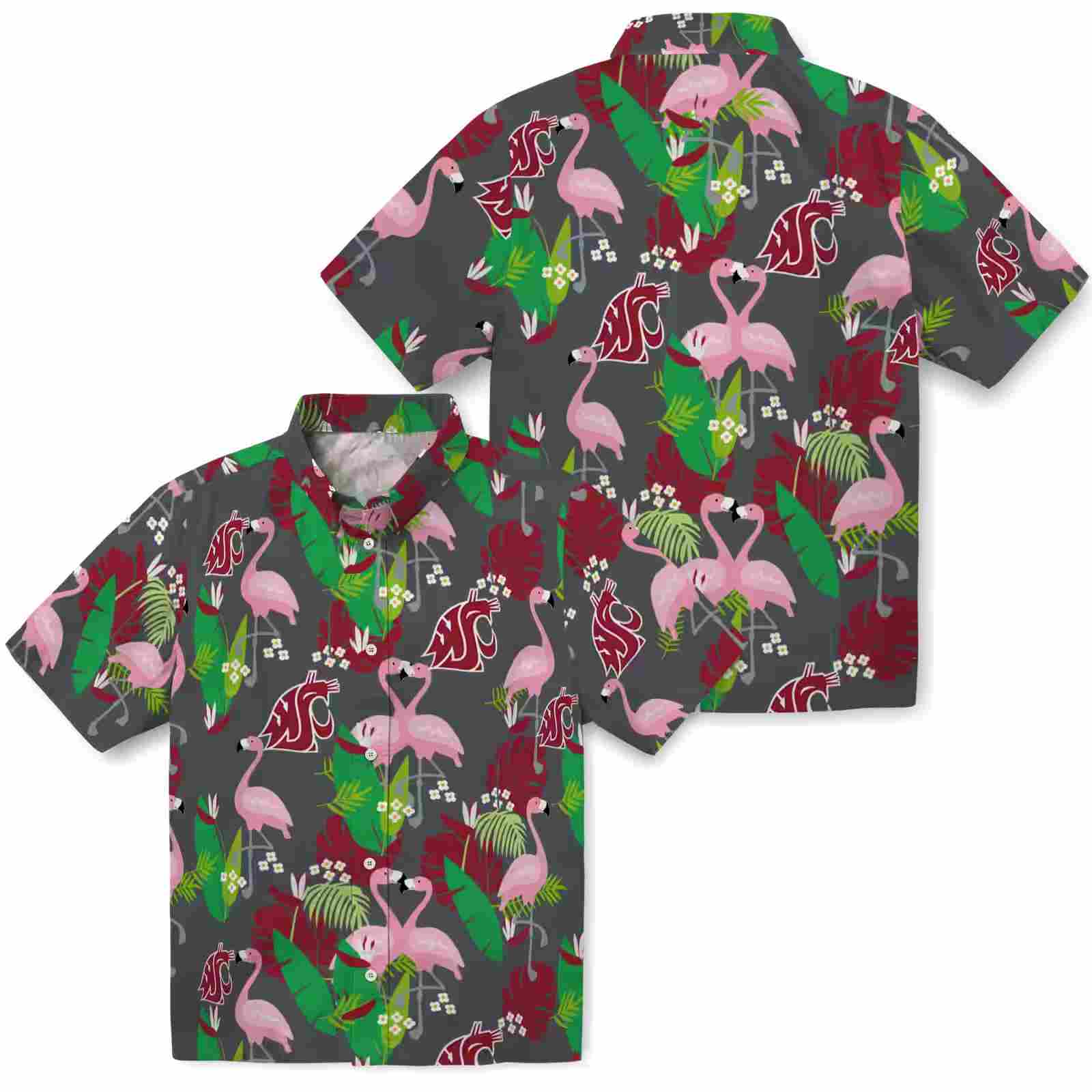 washington state cougars flamingo foliage crimson green hawaiian shirt high quality