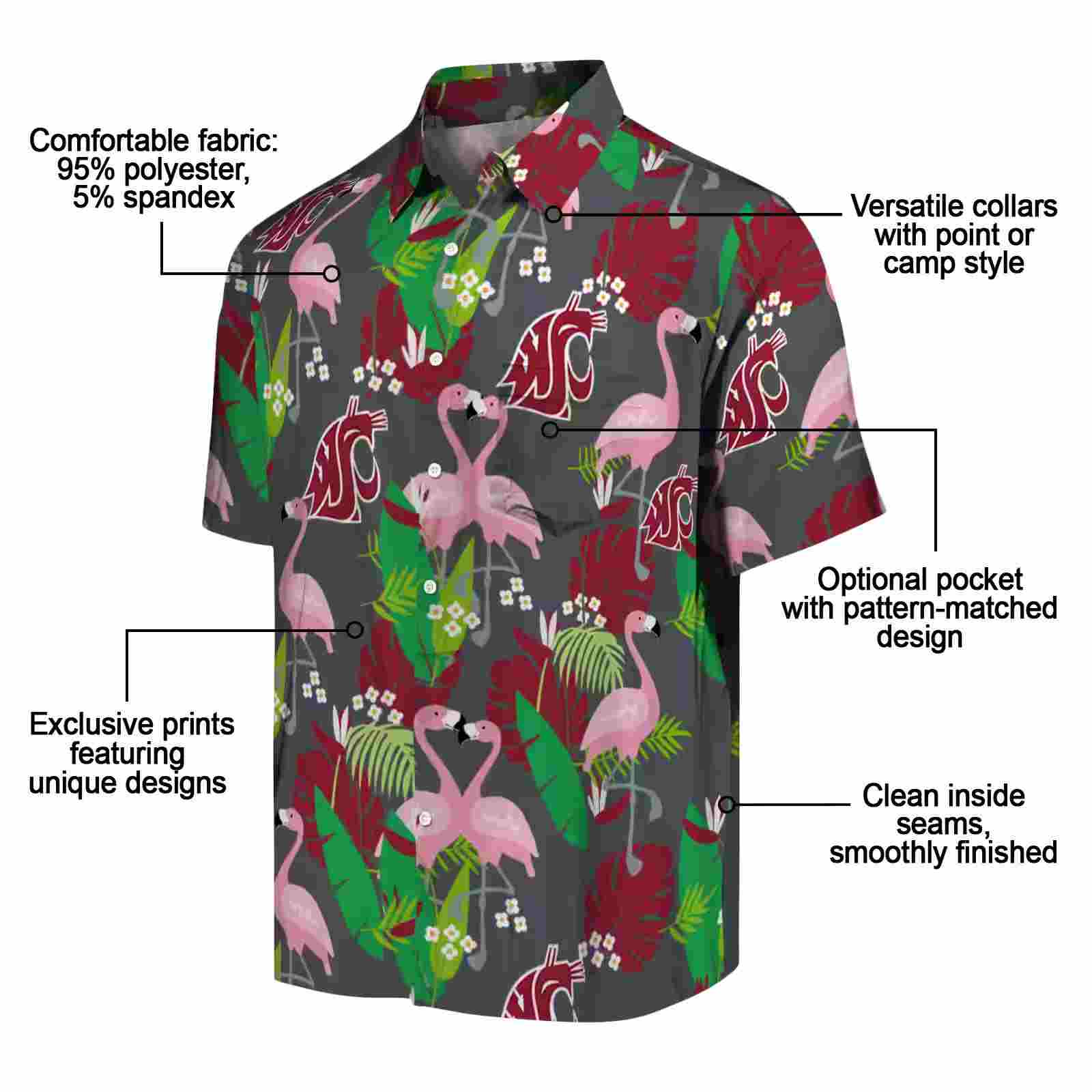 washington state cougars flamingo foliage crimson green hawaiian shirt new arrival