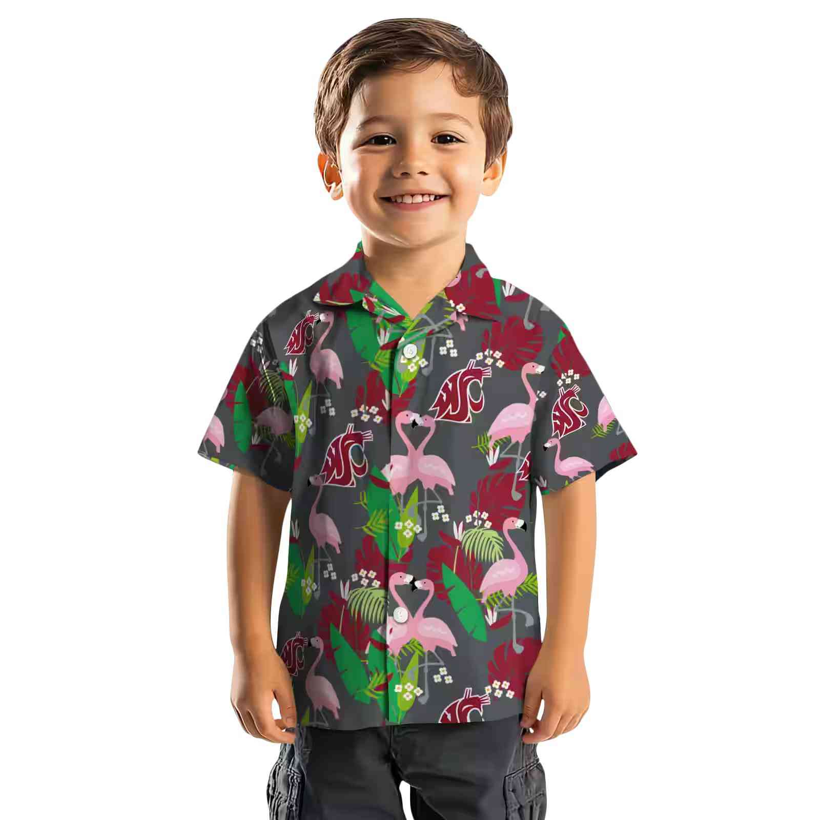 washington state cougars flamingo foliage crimson green hawaiian shirt top rated