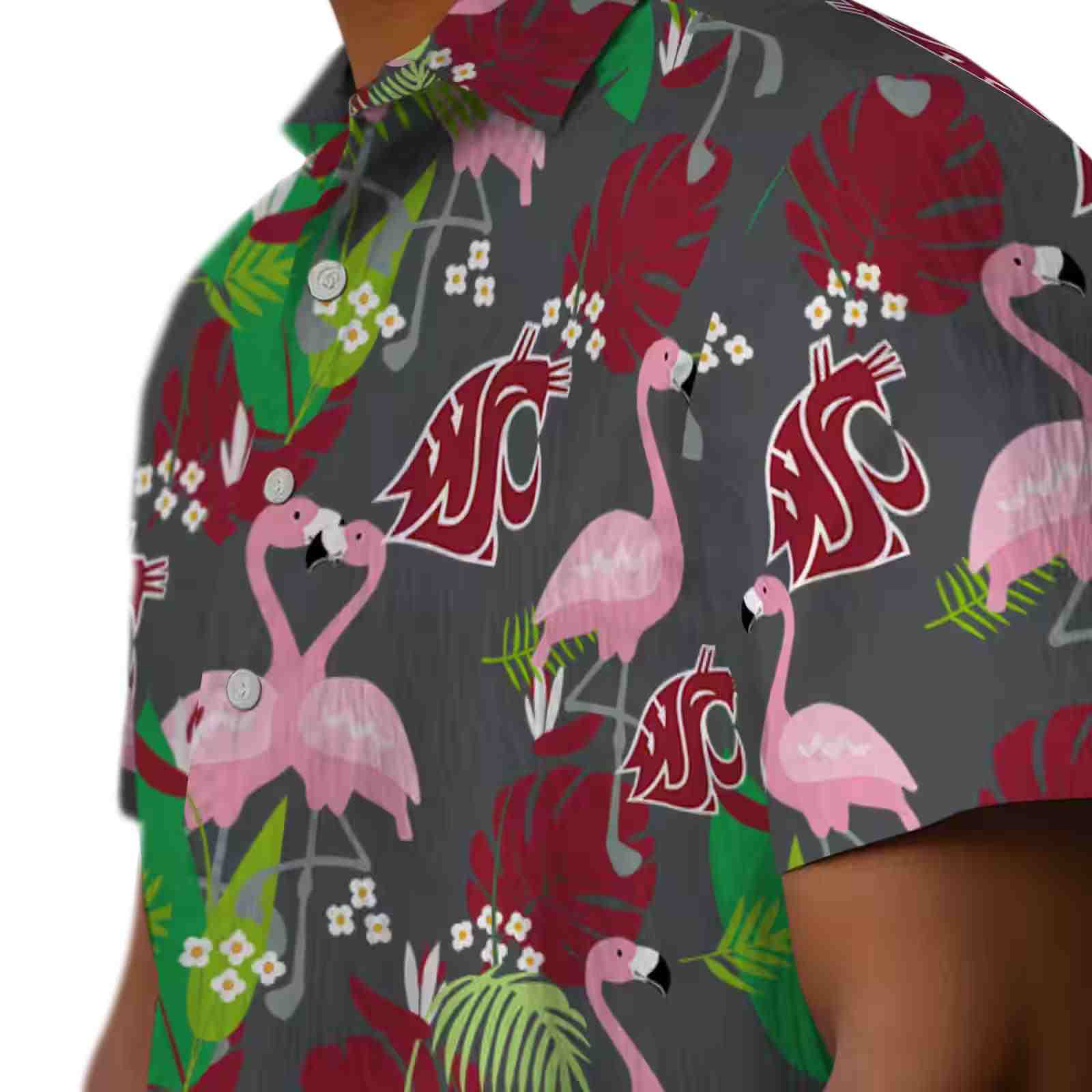 washington state cougars flamingo foliage crimson green hawaiian shirt trendy