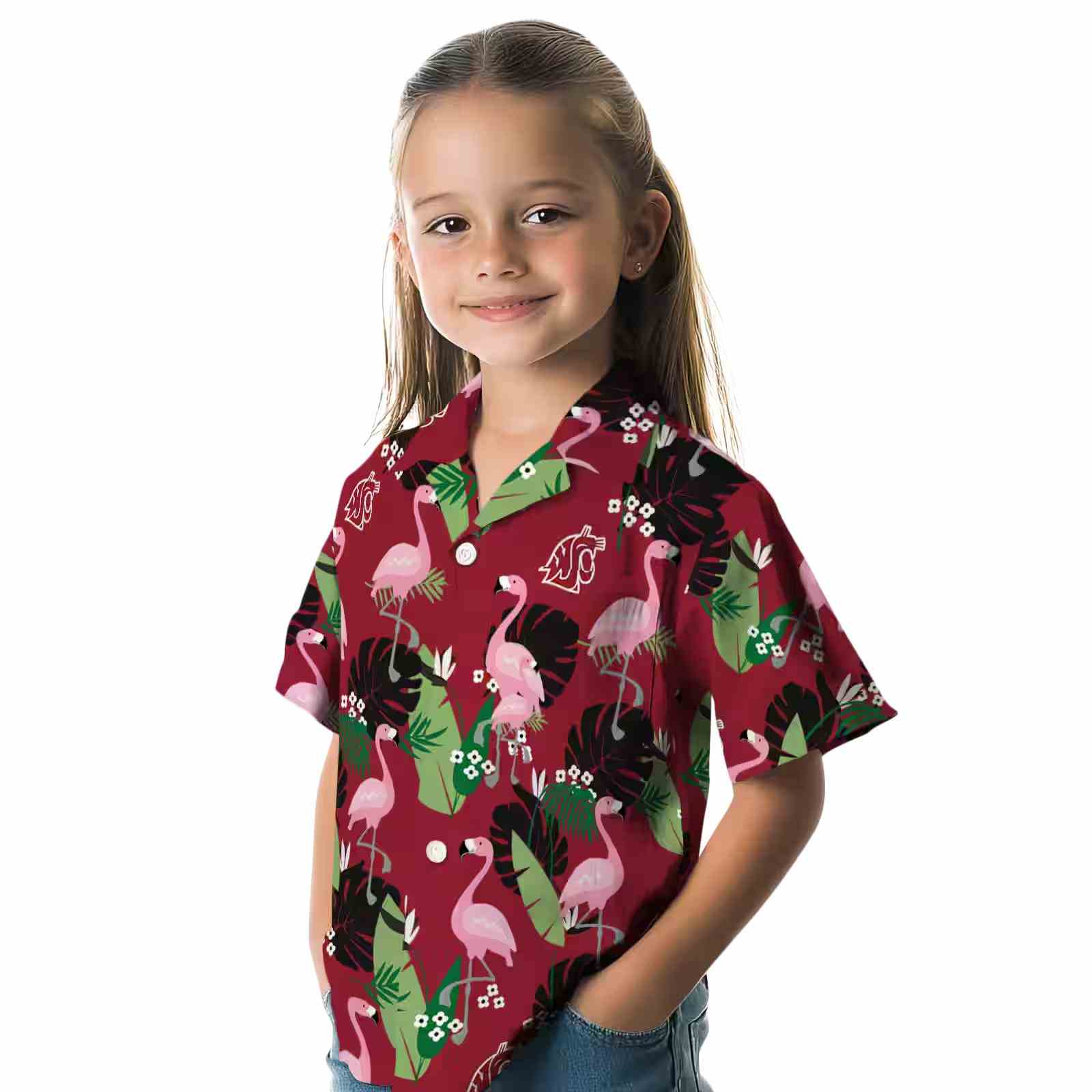 washington state cougars flamingo leaf motif crimson hawaiian shirt premium grade