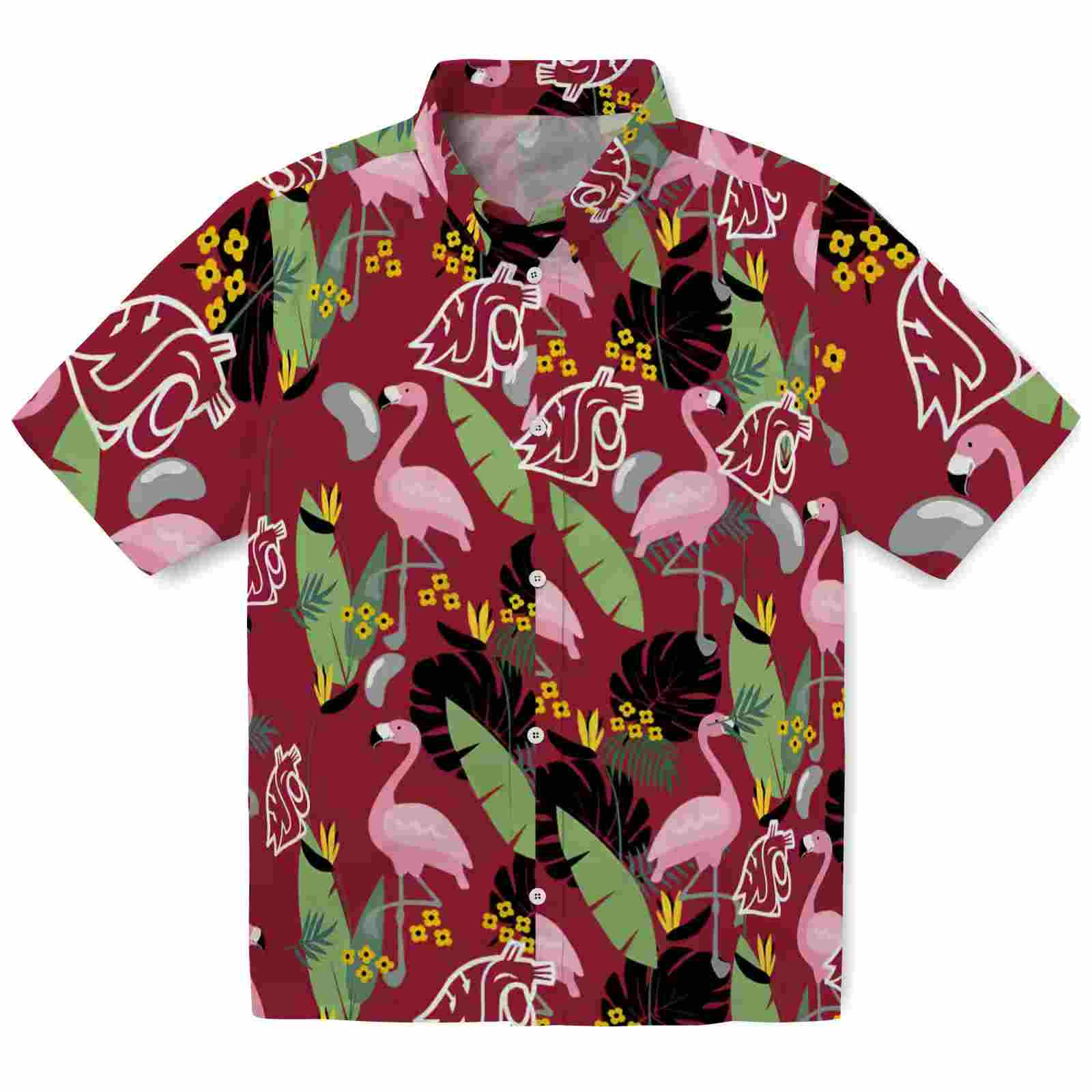 Washington State Cougars Flamingo Leaves Crimson Hawaiian Shirt