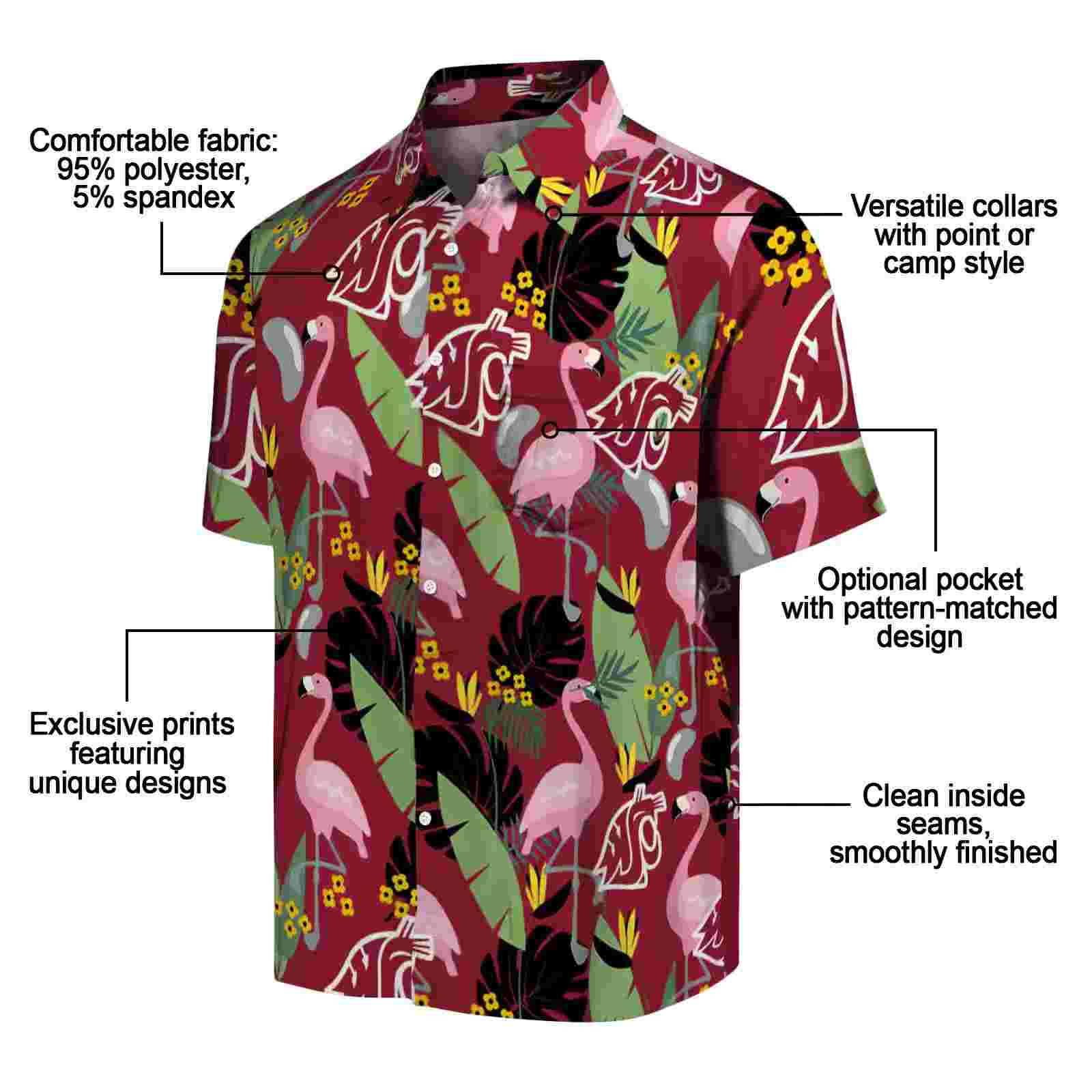 washington state cougars flamingo leaves crimson hawaiian shirt new arrival