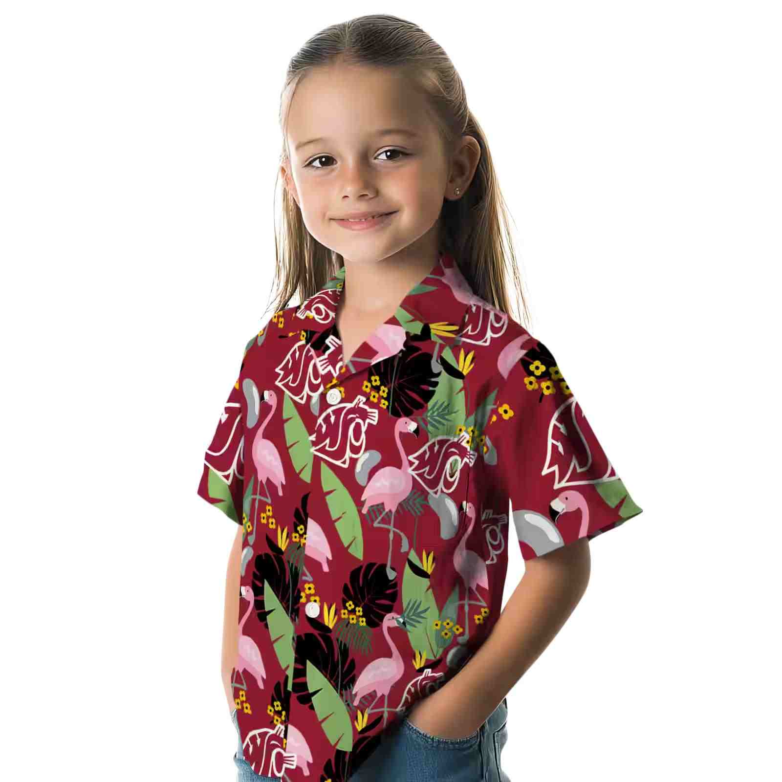 washington state cougars flamingo leaves crimson hawaiian shirt premium grade