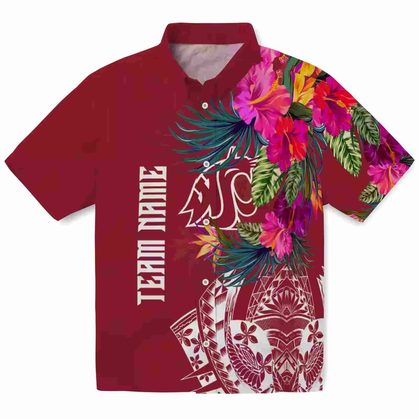 Washington State Cougars Floral Polynesian Crimson Hawaiian Shirt