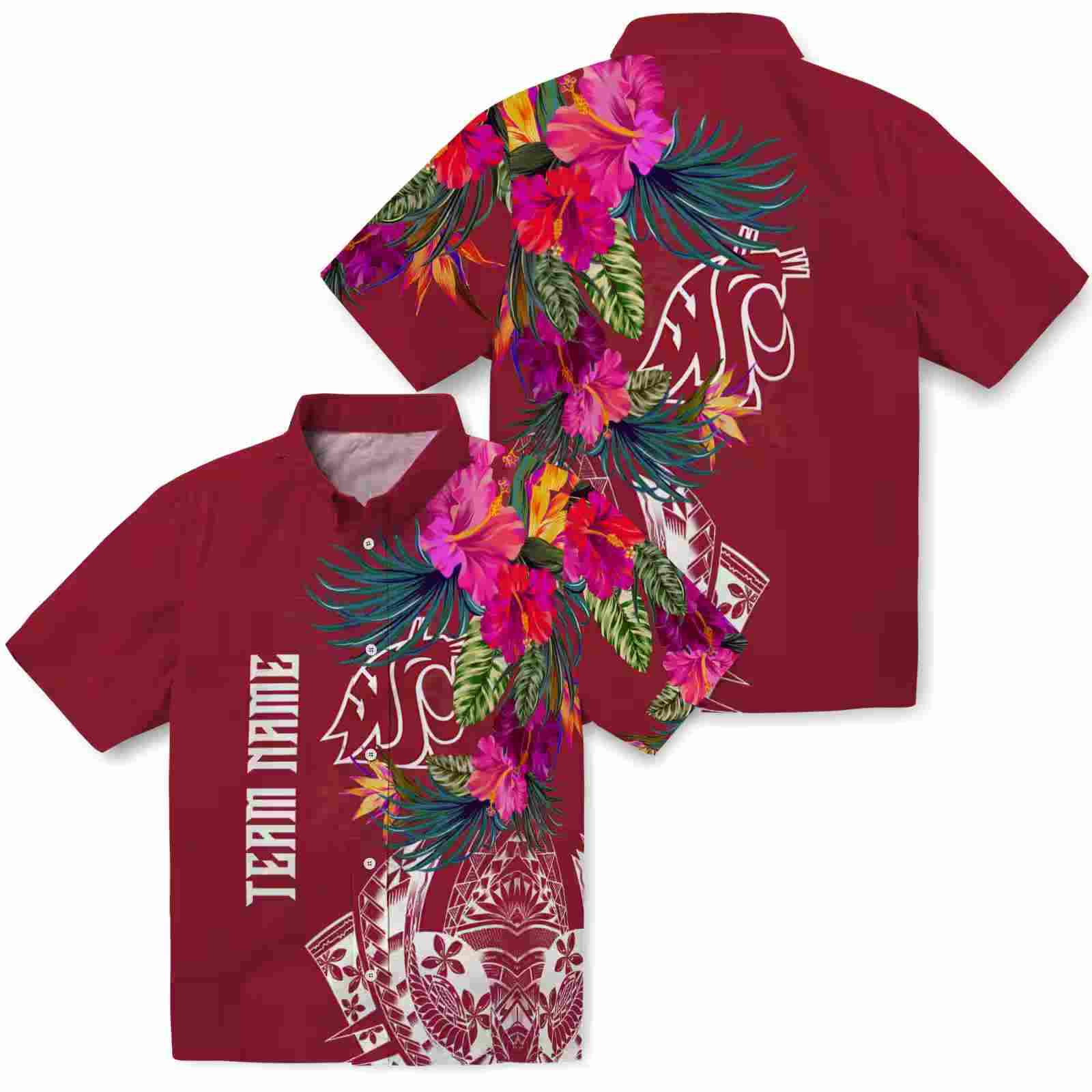 washington state cougars floral polynesian crimson hawaiian shirt high quality