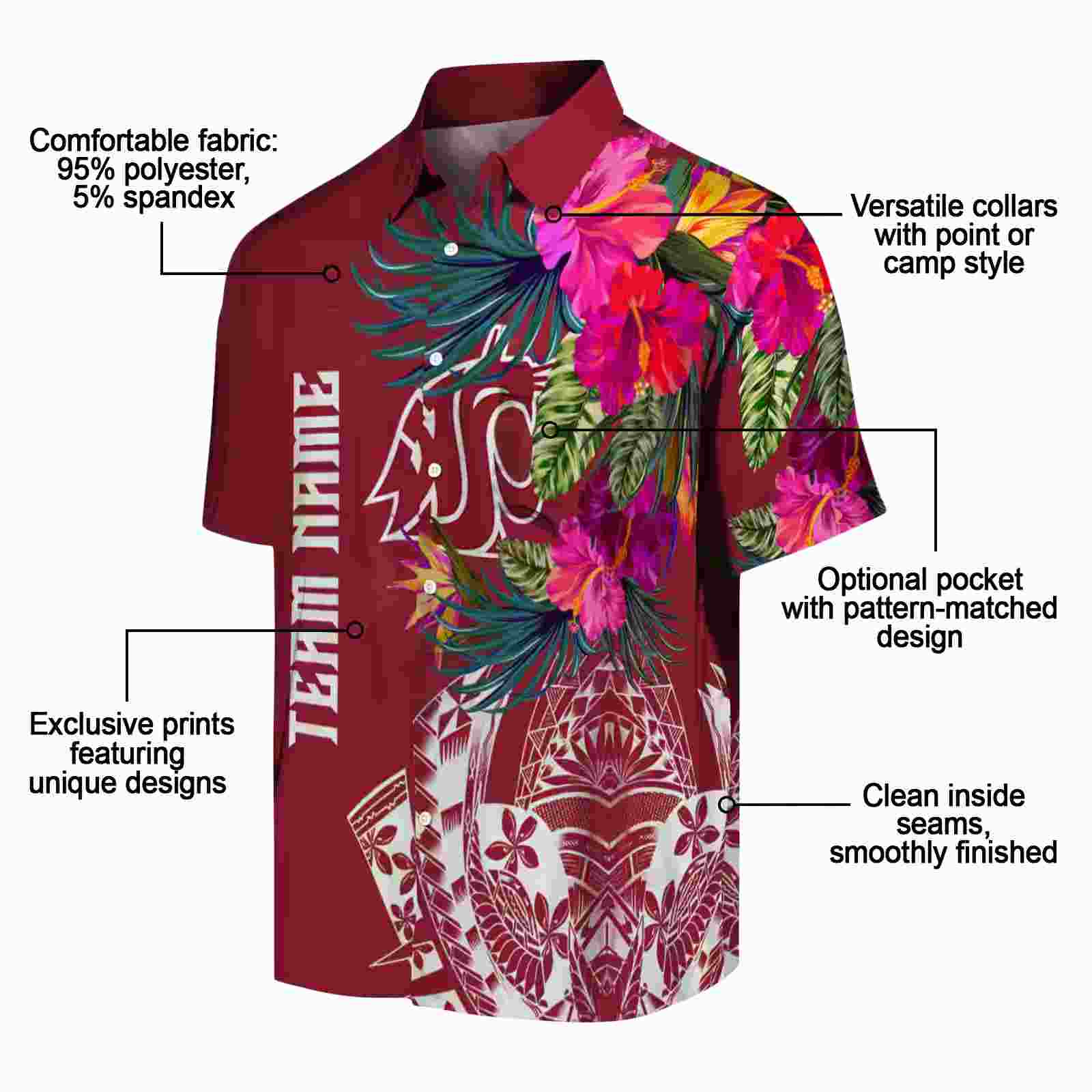 washington state cougars floral polynesian crimson hawaiian shirt new arrival