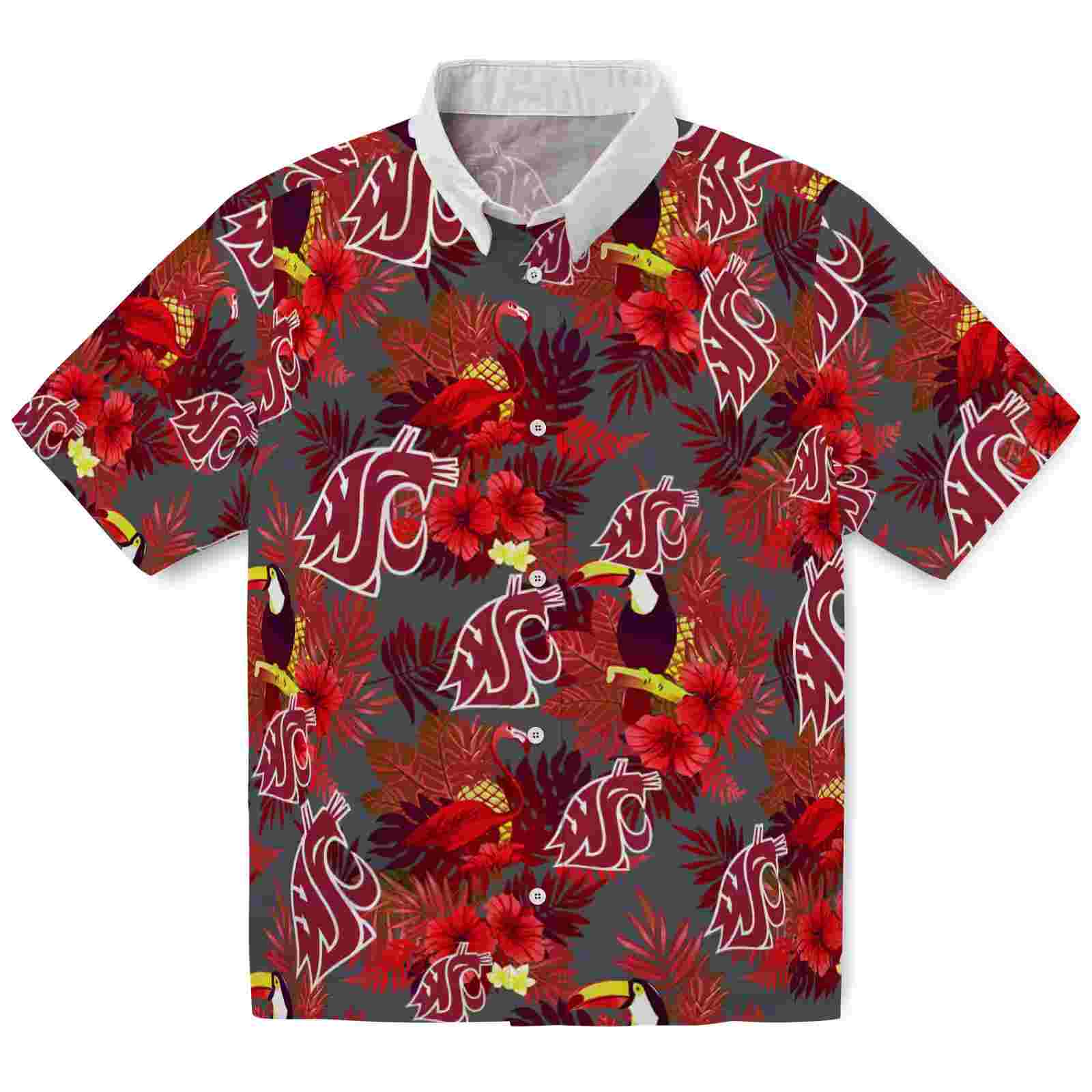 Washington State Cougars Floral Toucan Crimson Red Hawaiian Shirt