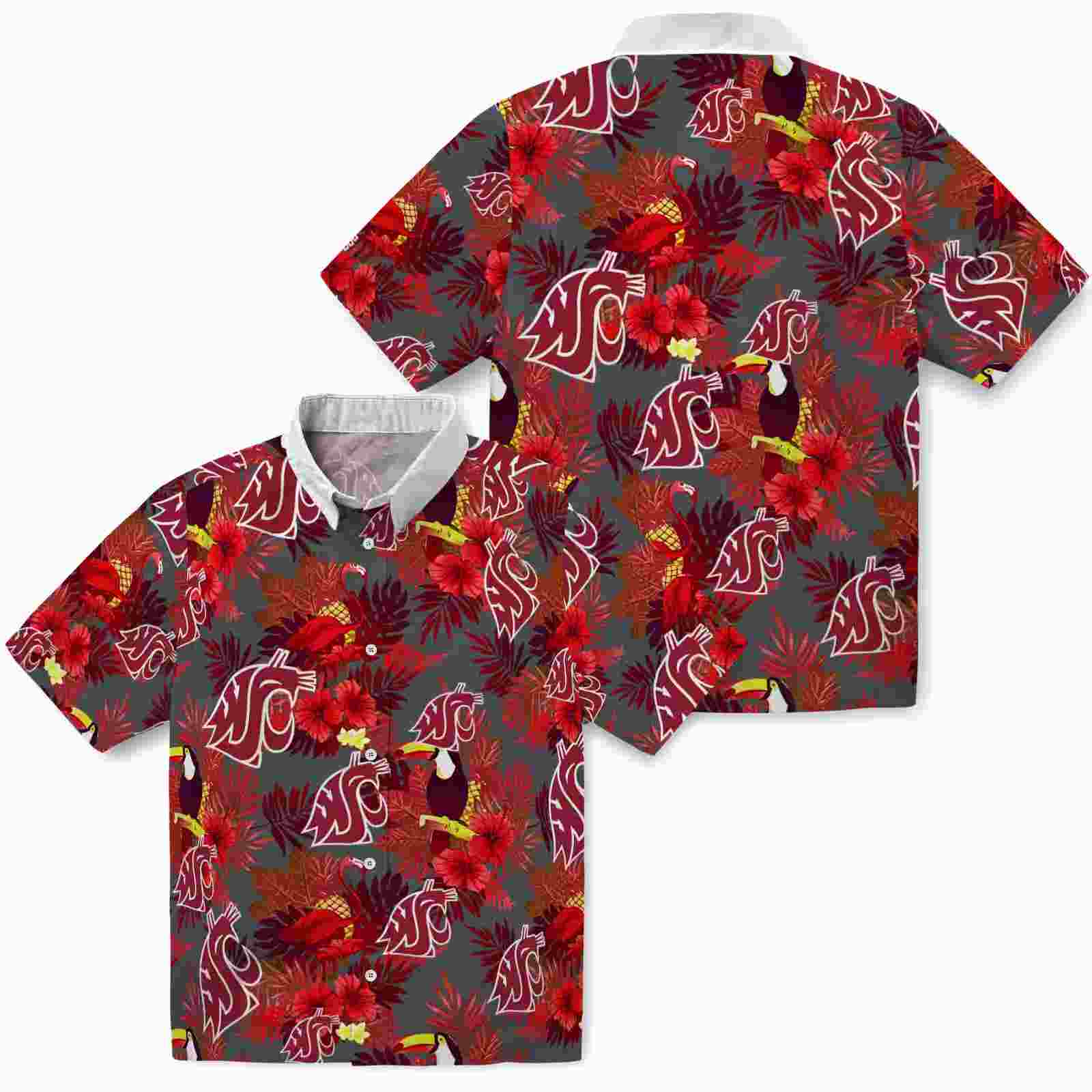 washington state cougars floral toucan crimson red hawaiian shirt high quality