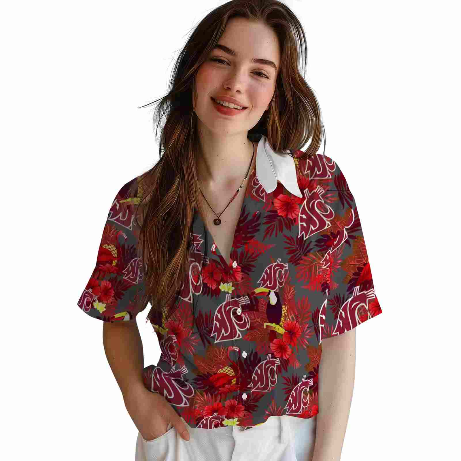 washington state cougars floral toucan crimson red hawaiian shirt latest model