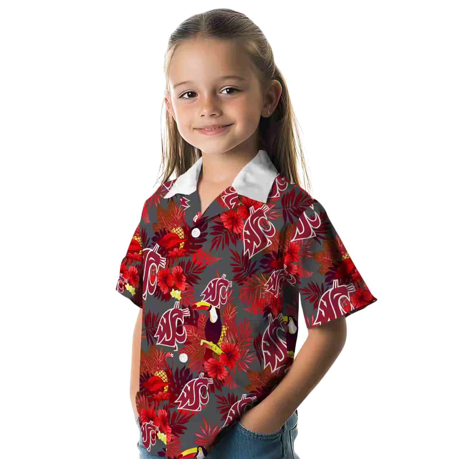 washington state cougars floral toucan crimson red hawaiian shirt premium grade