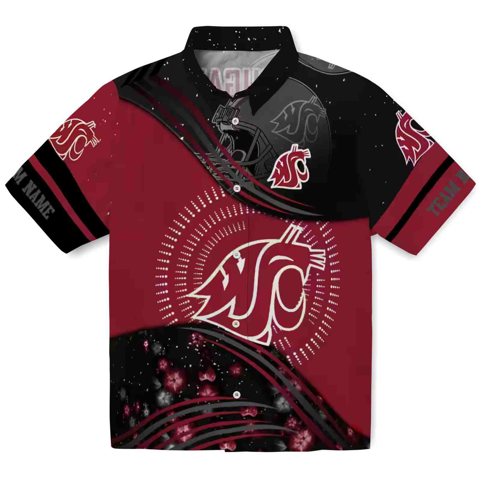 Washington State Cougars Football Wave Crimson Black Hawaiian Shirt