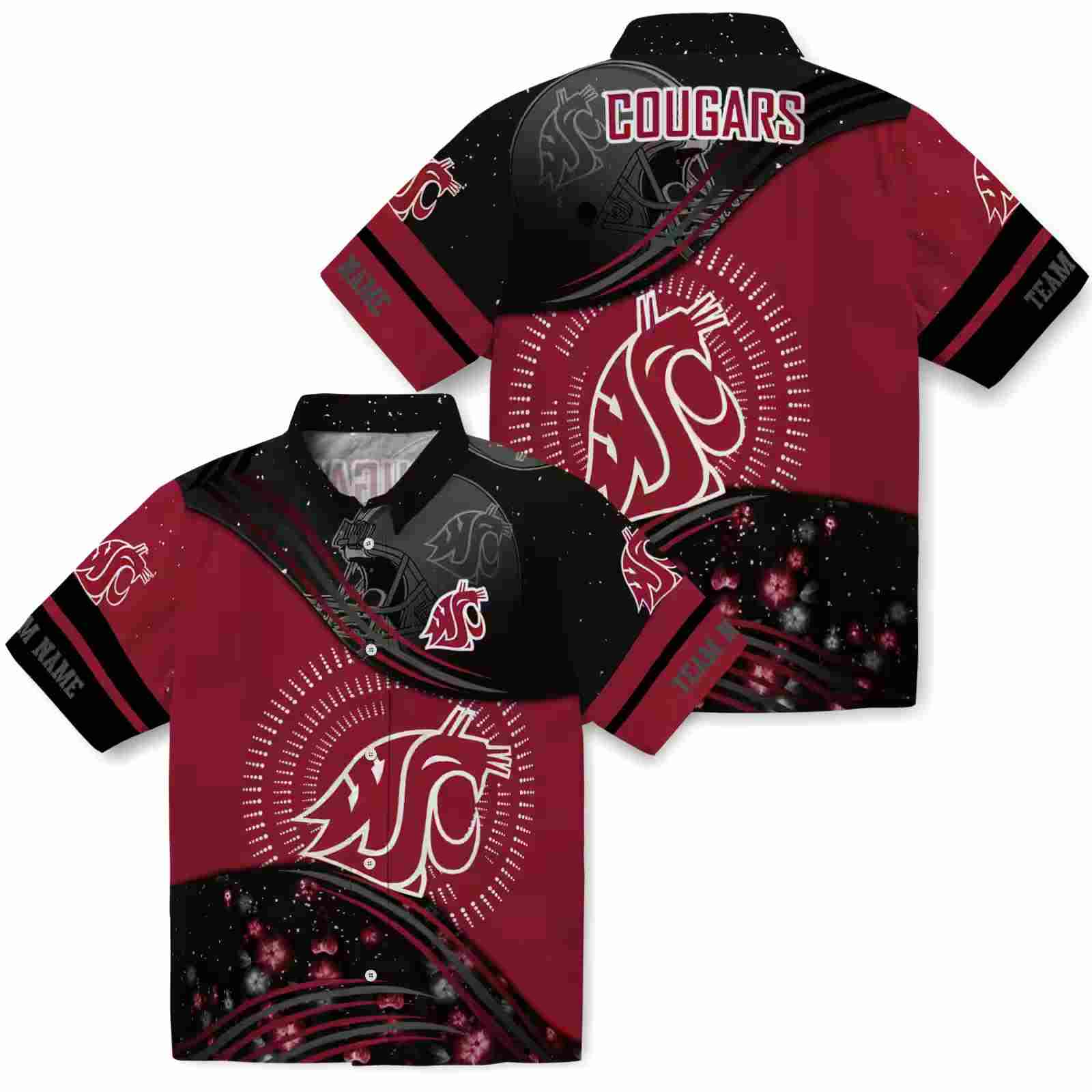 washington state cougars football wave crimson black hawaiian shirt high quality