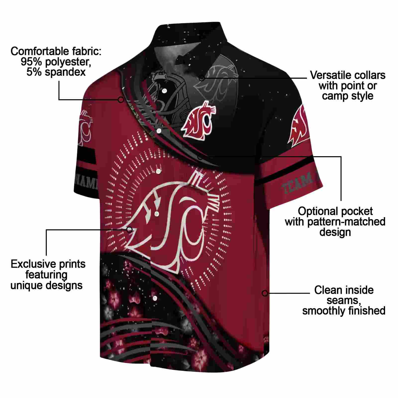 washington state cougars football wave crimson black hawaiian shirt new arrival