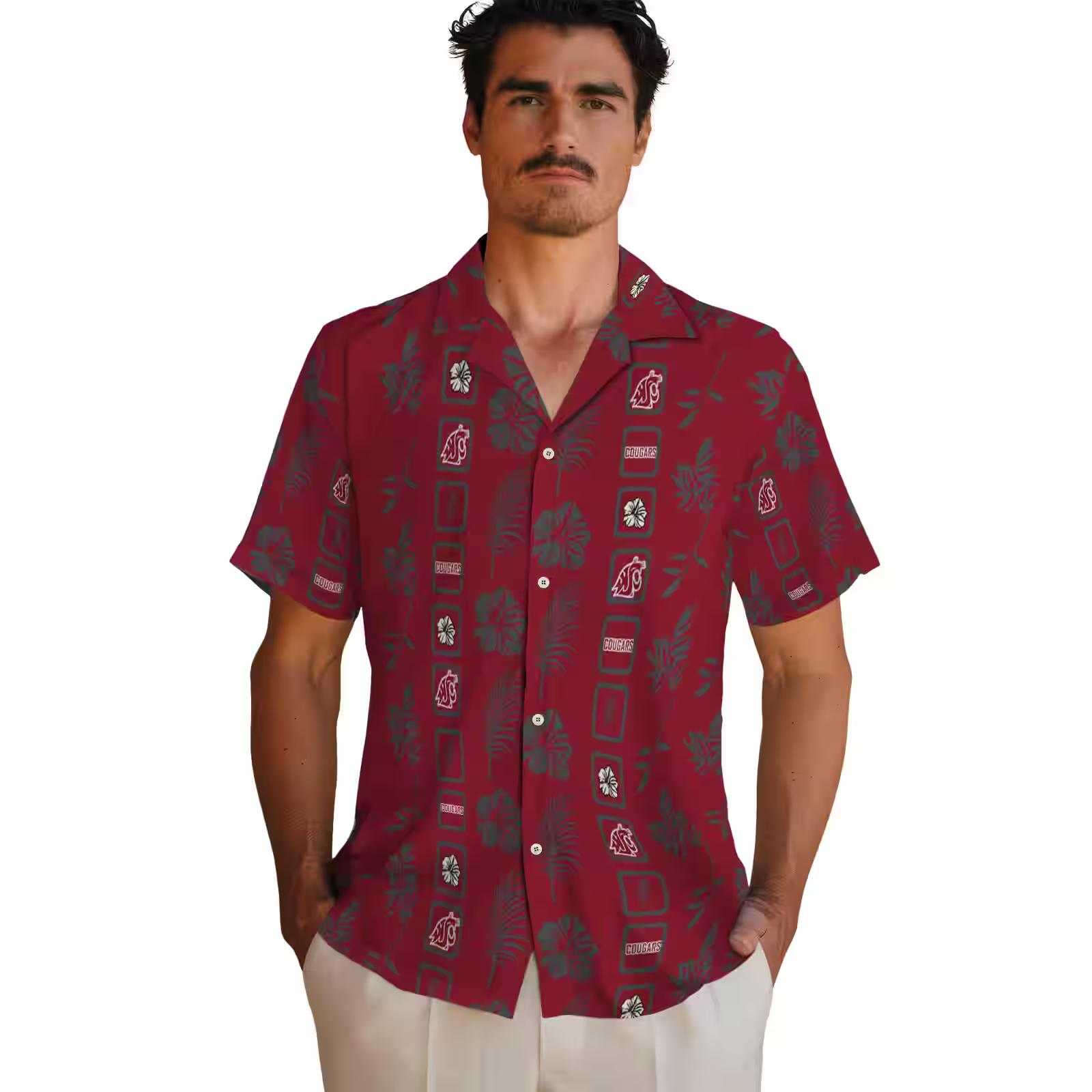 washington state cougars framed floral crimson hawaiian shirt fashion forward