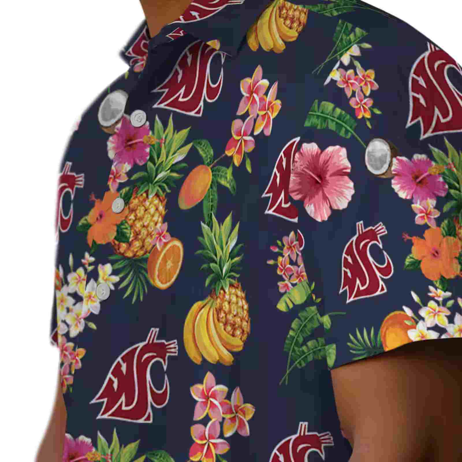 washington state cougars hibiscus and fruit navy blue hawaiian shirt trendy