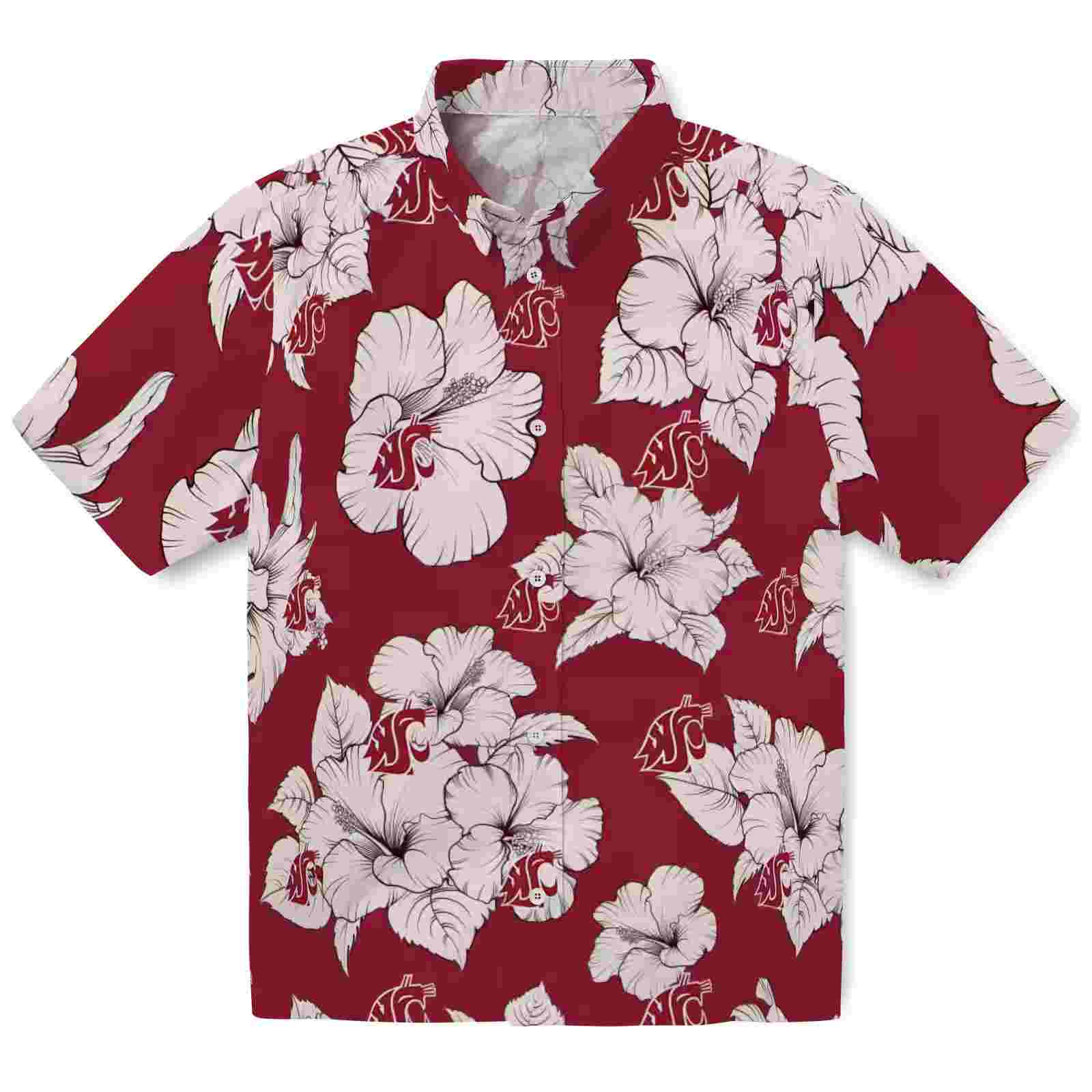 Washington State Cougars Hibiscus Blooms Crimson White Hawaiian Shirt