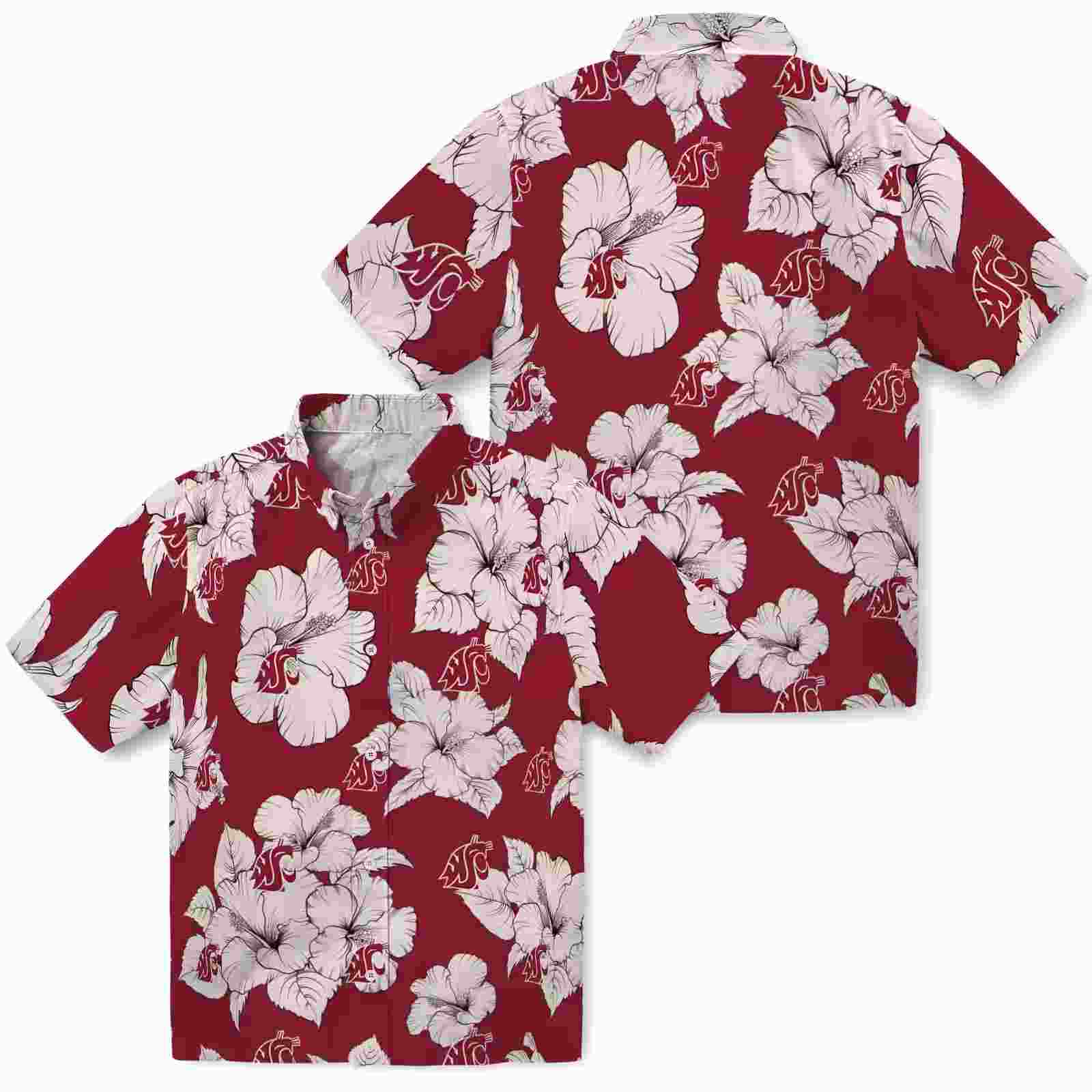 washington state cougars hibiscus blooms crimson white hawaiian shirt high quality