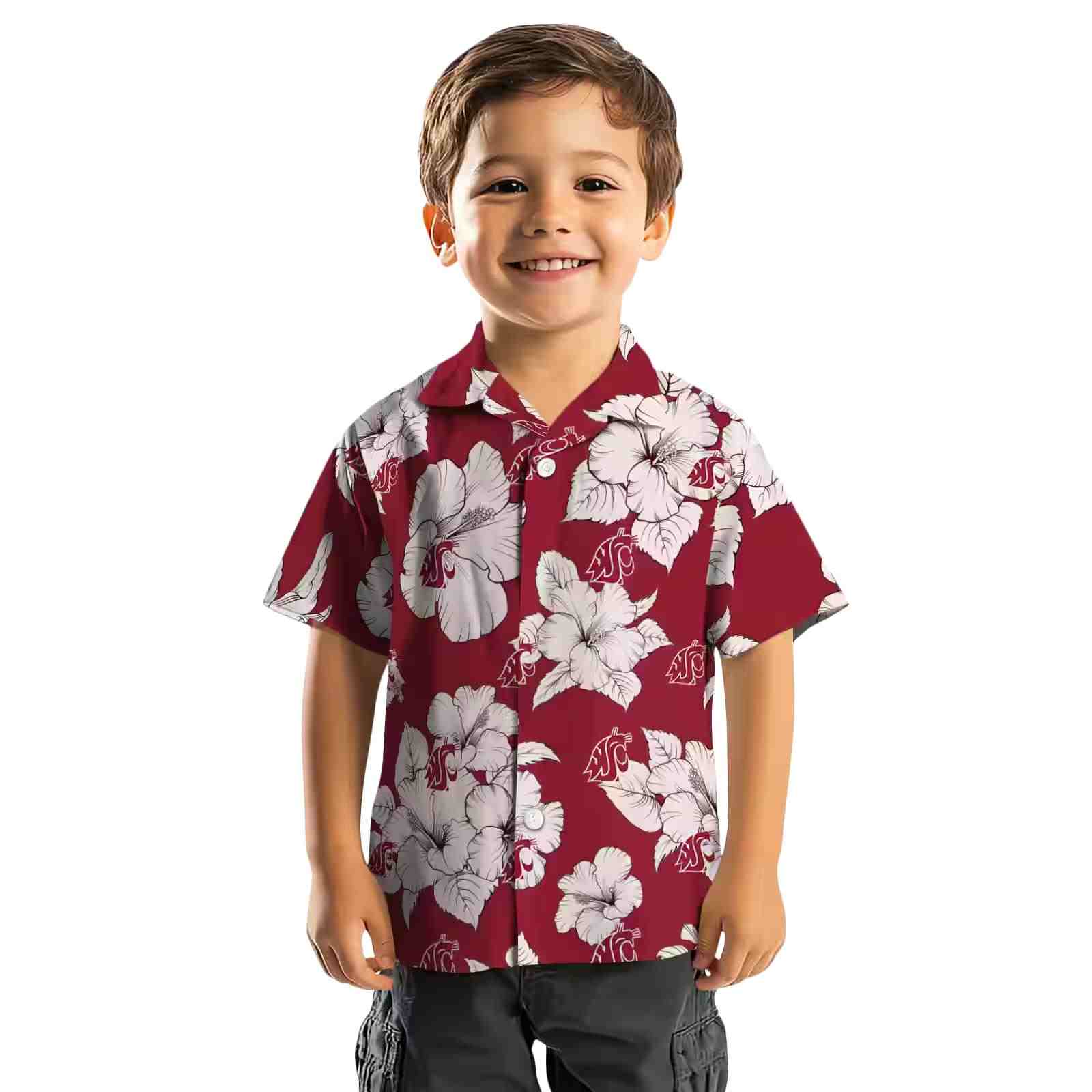 washington state cougars hibiscus blooms crimson white hawaiian shirt top rated