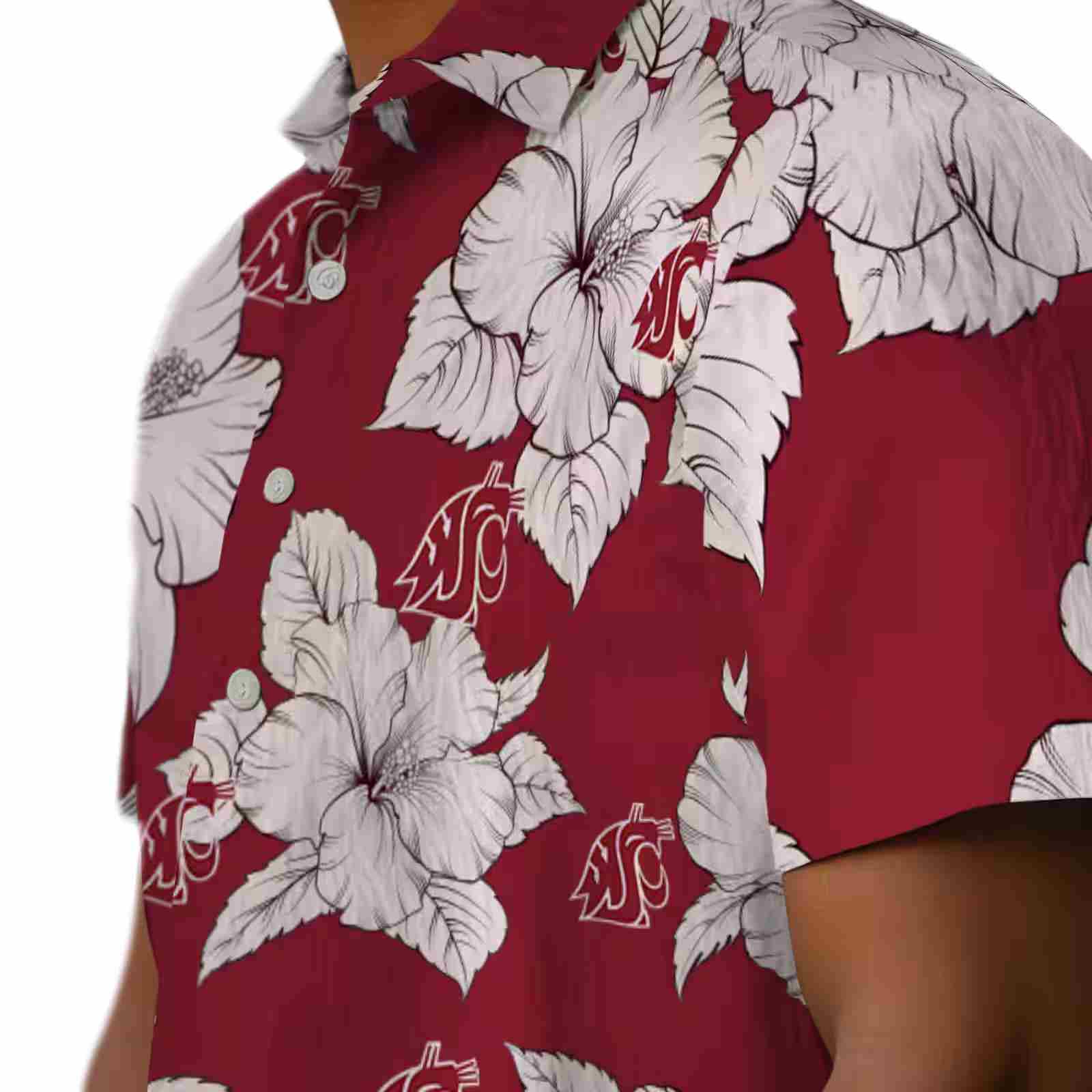 washington state cougars hibiscus blooms crimson white hawaiian shirt trendy