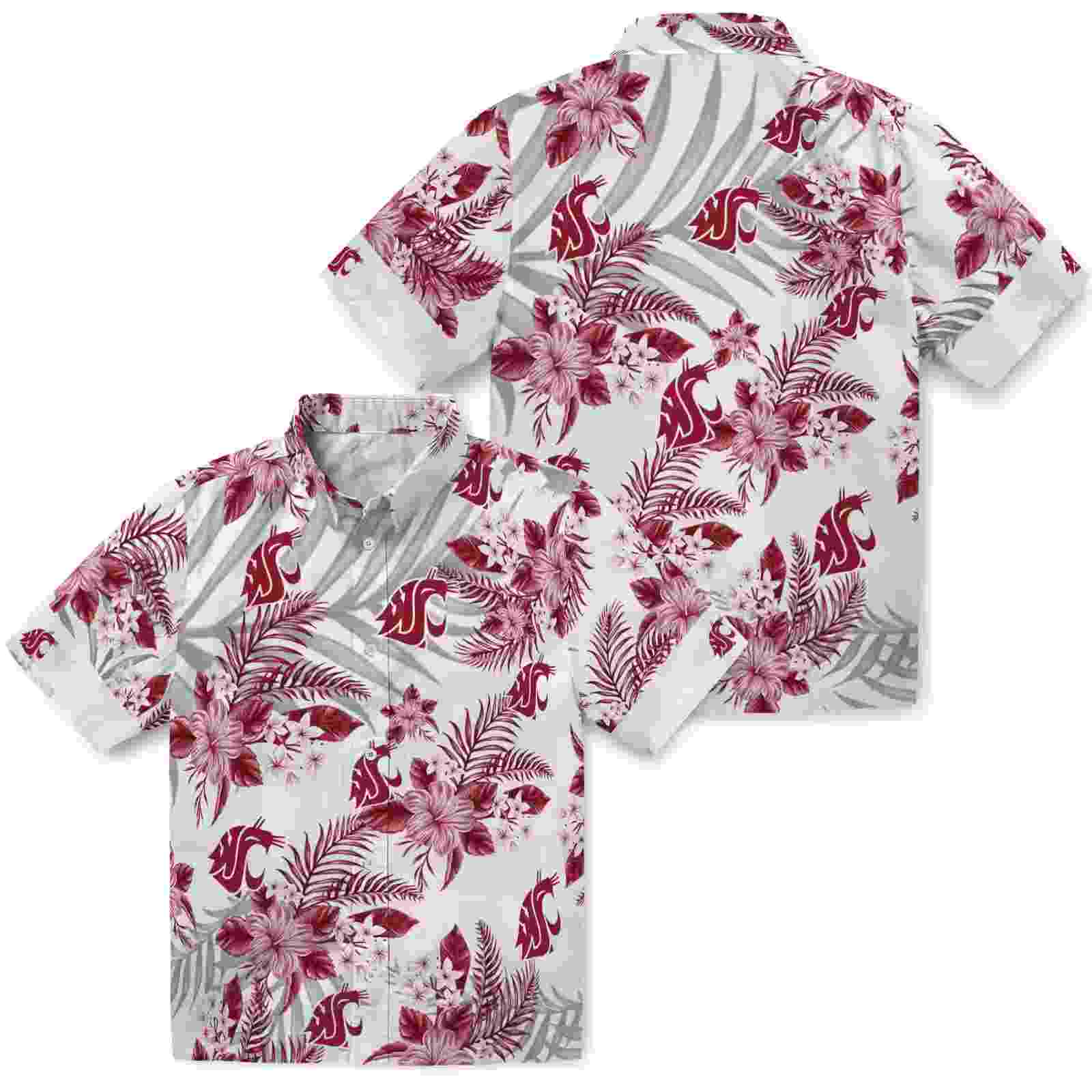 washington state cougars hibiscus palm leaves crimson white hawaiian shirt high quality