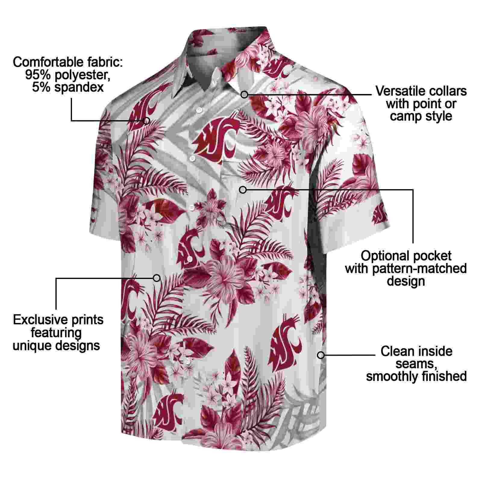 washington state cougars hibiscus palm leaves crimson white hawaiian shirt new arrival