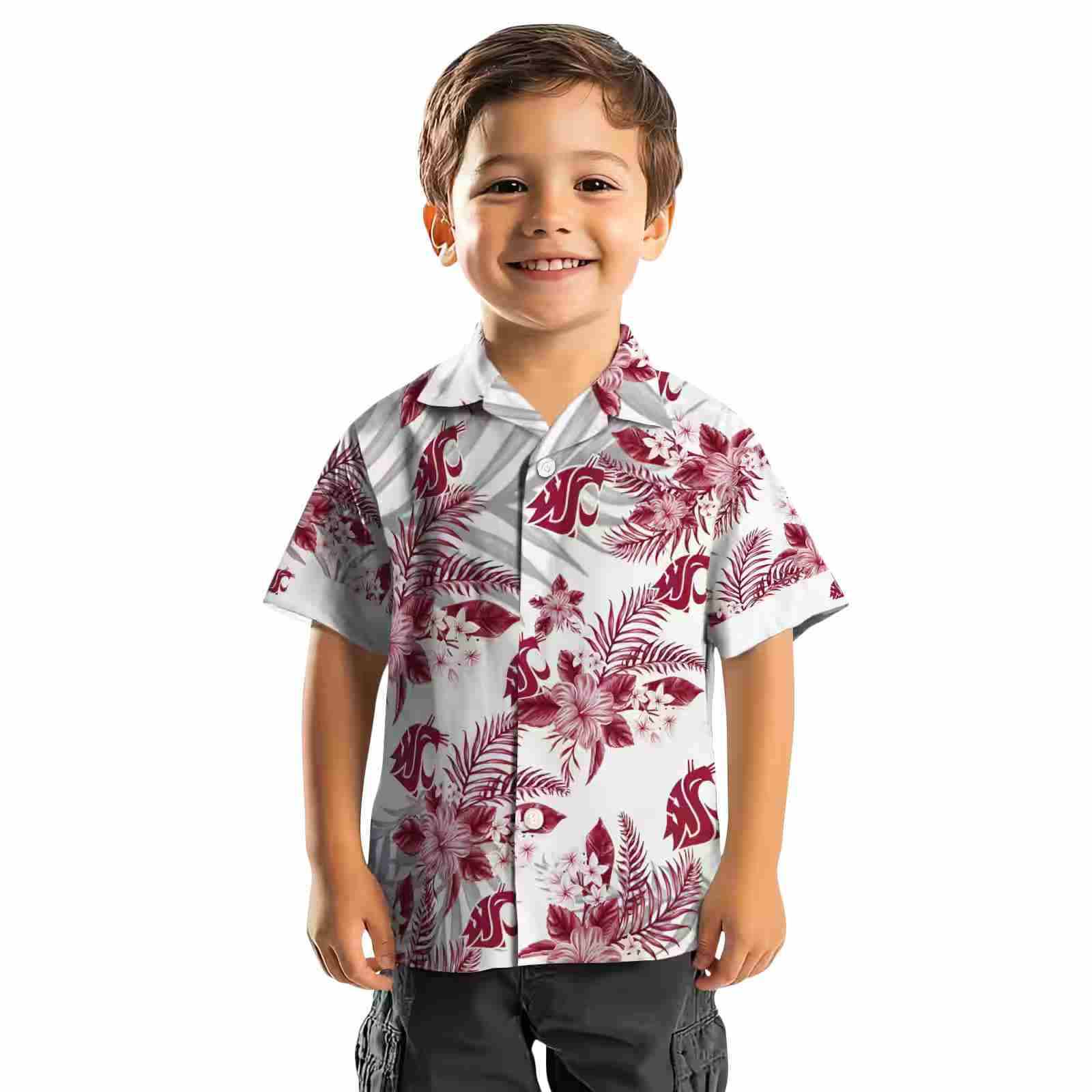 washington state cougars hibiscus palm leaves crimson white hawaiian shirt top rated