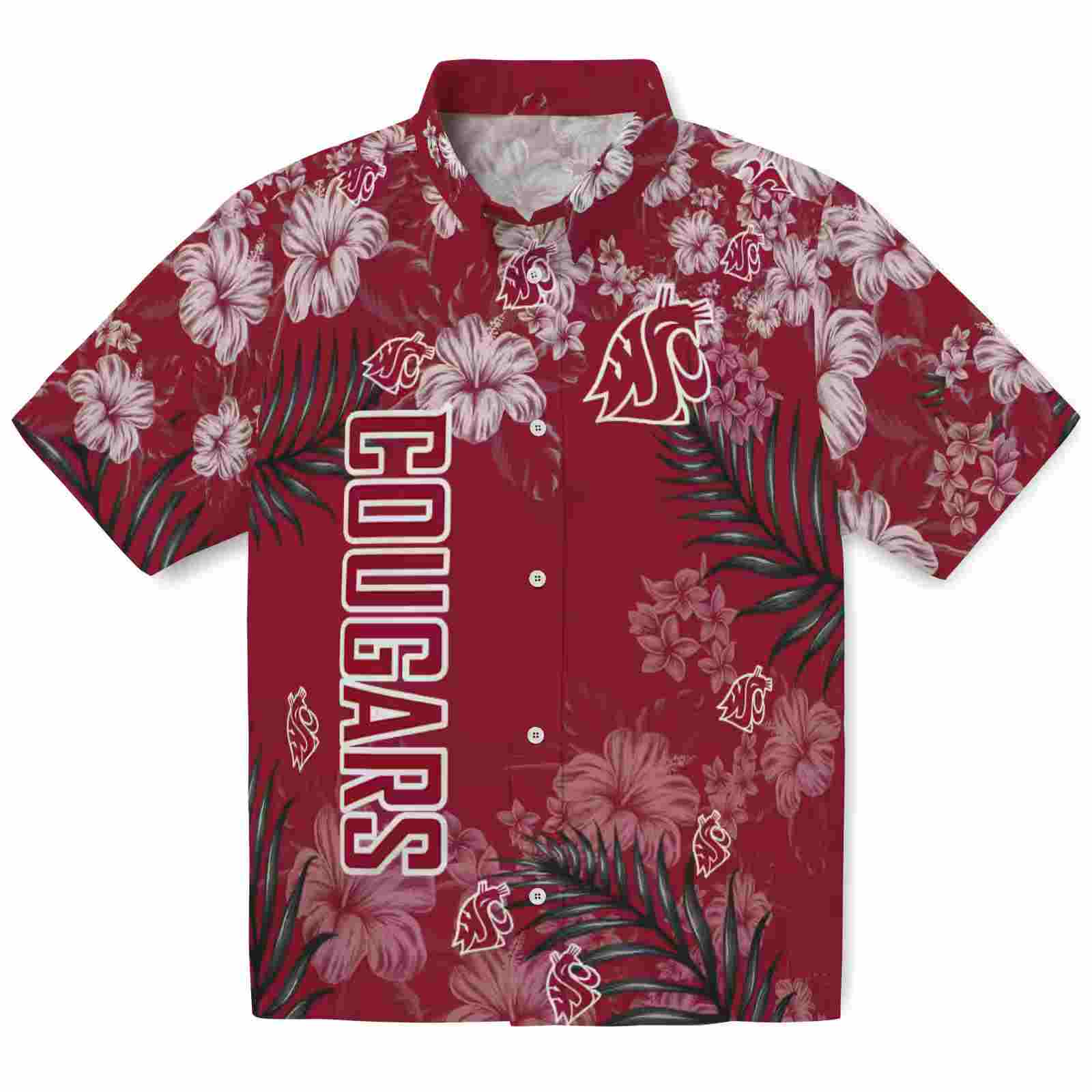 Washington State Cougars Hibiscus Print Crimson Hawaiian Shirt