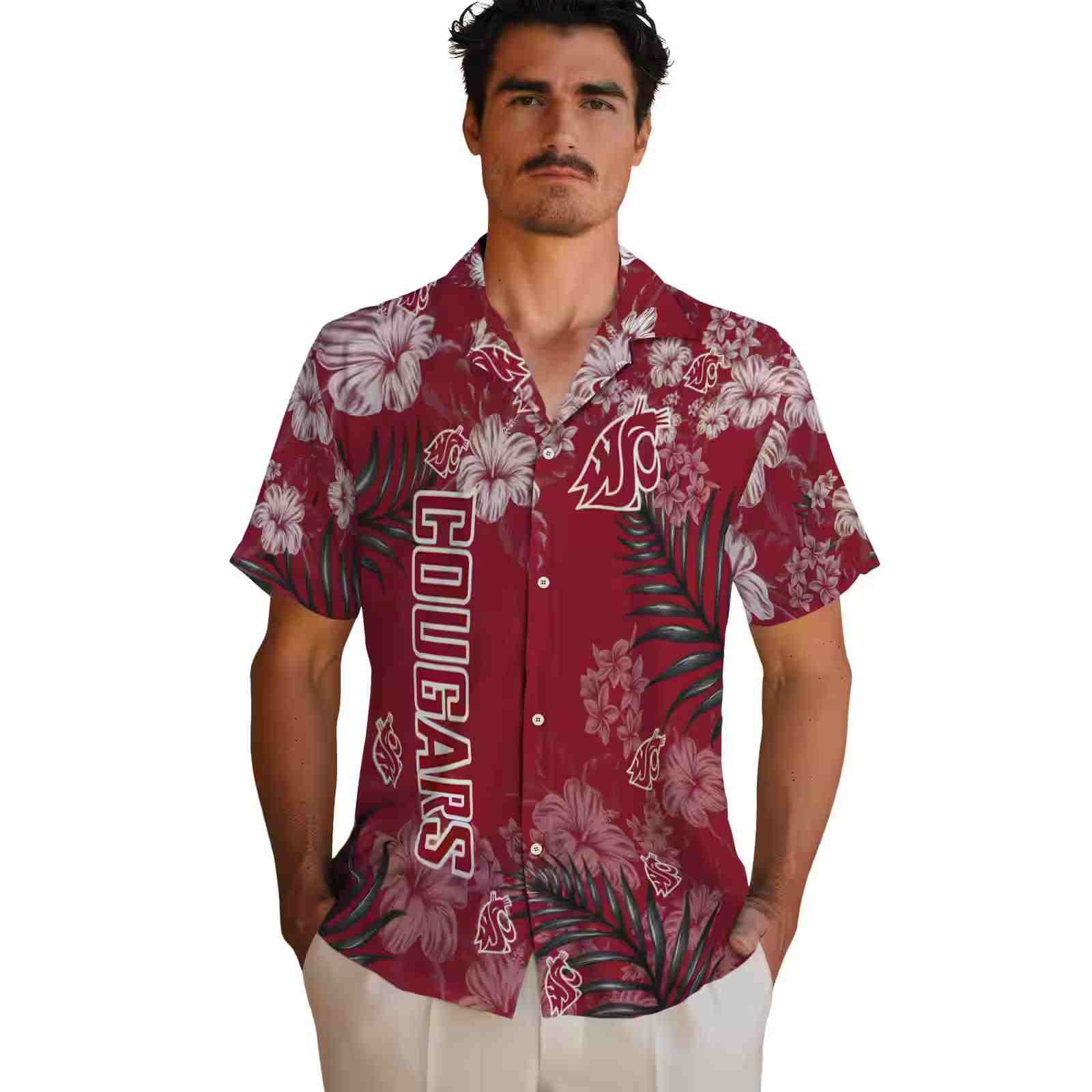 washington state cougars hibiscus print crimson hawaiian shirt fashion forward