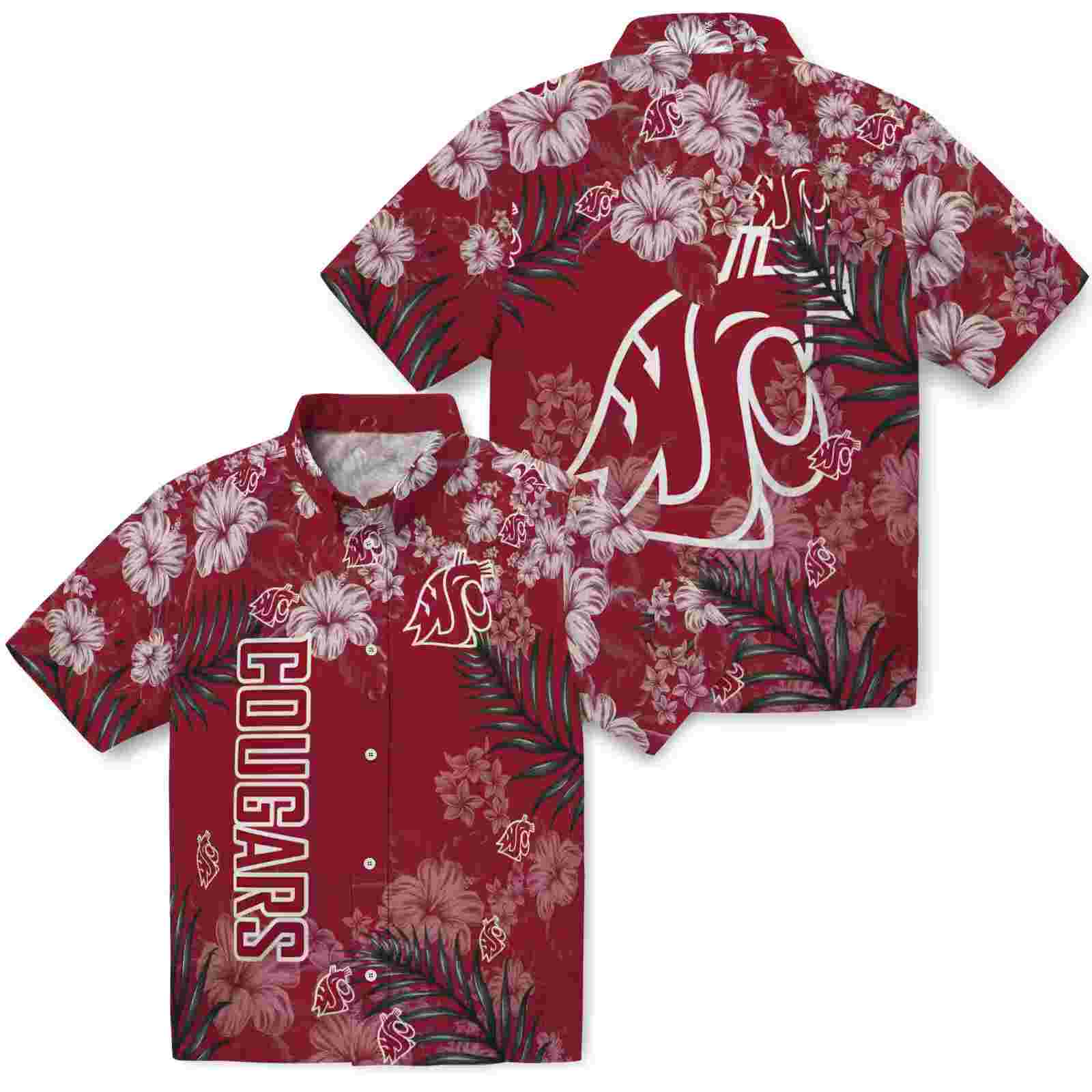 washington state cougars hibiscus print crimson hawaiian shirt high quality